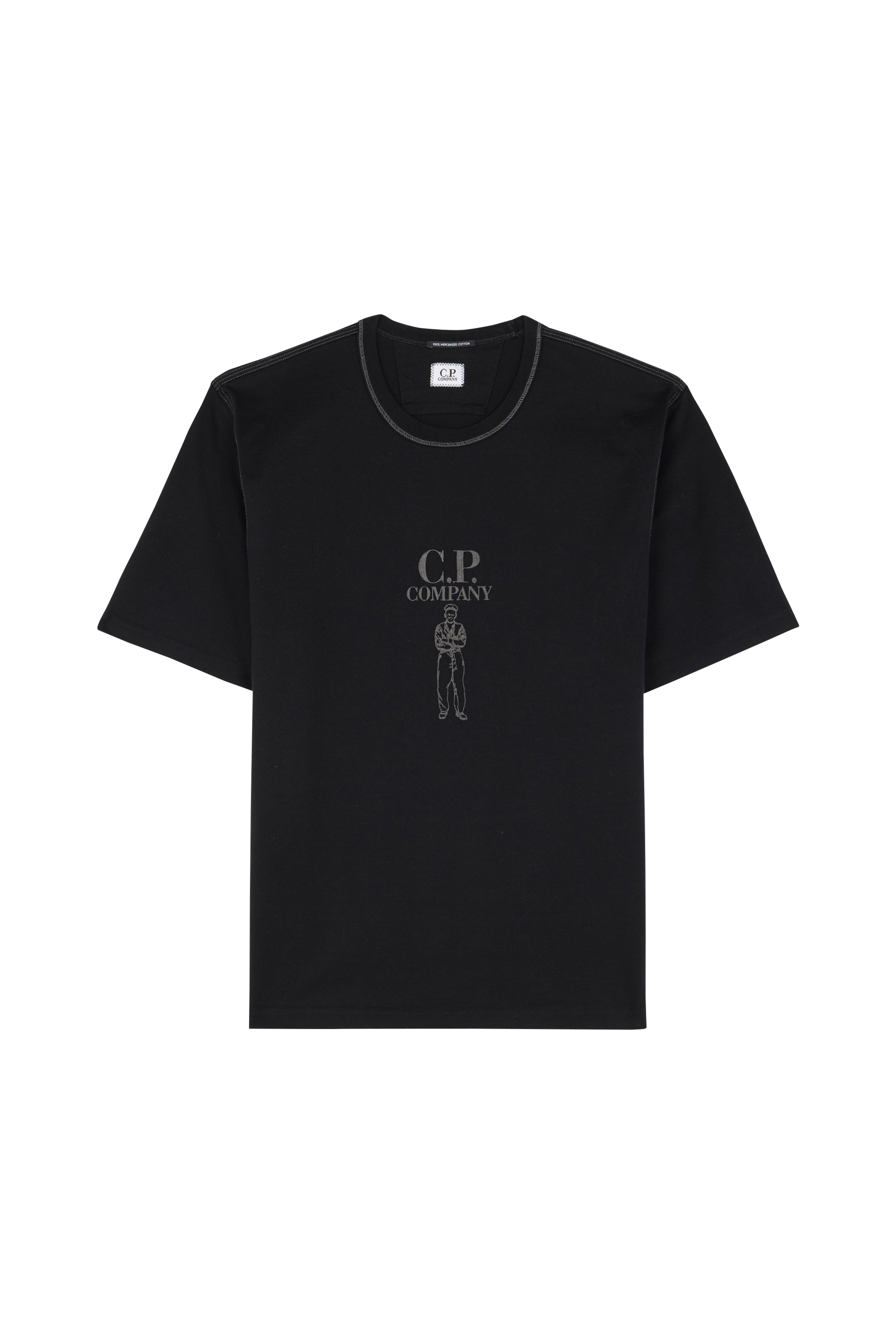 Regular-fit round-neck cotton T-shirt MERCERIZED JERSEY 30/2 TWISTED SHORT SLEEVE LOGO T-SHIRT Black