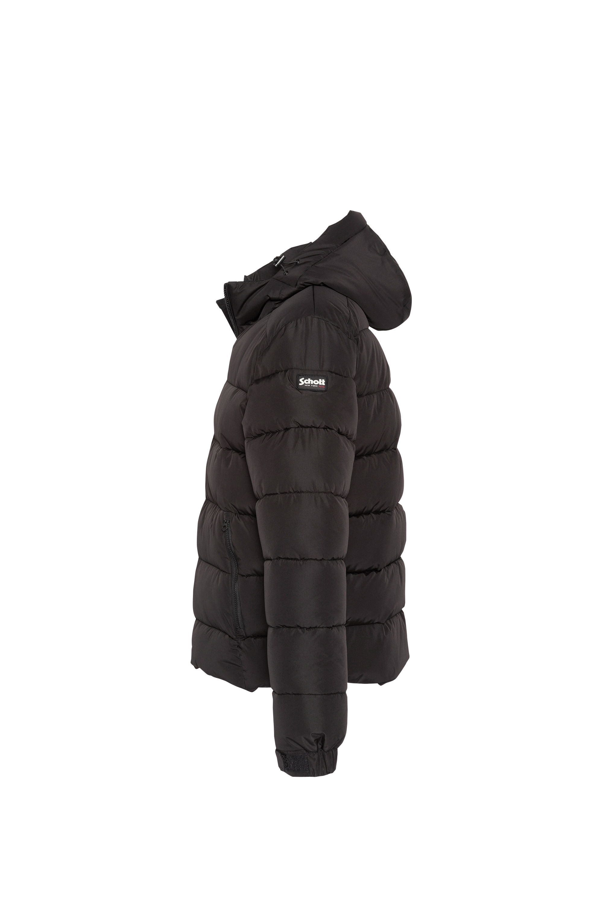 Zipped high-neck colorblock padded jacket with hood | Black SCHOTT Men