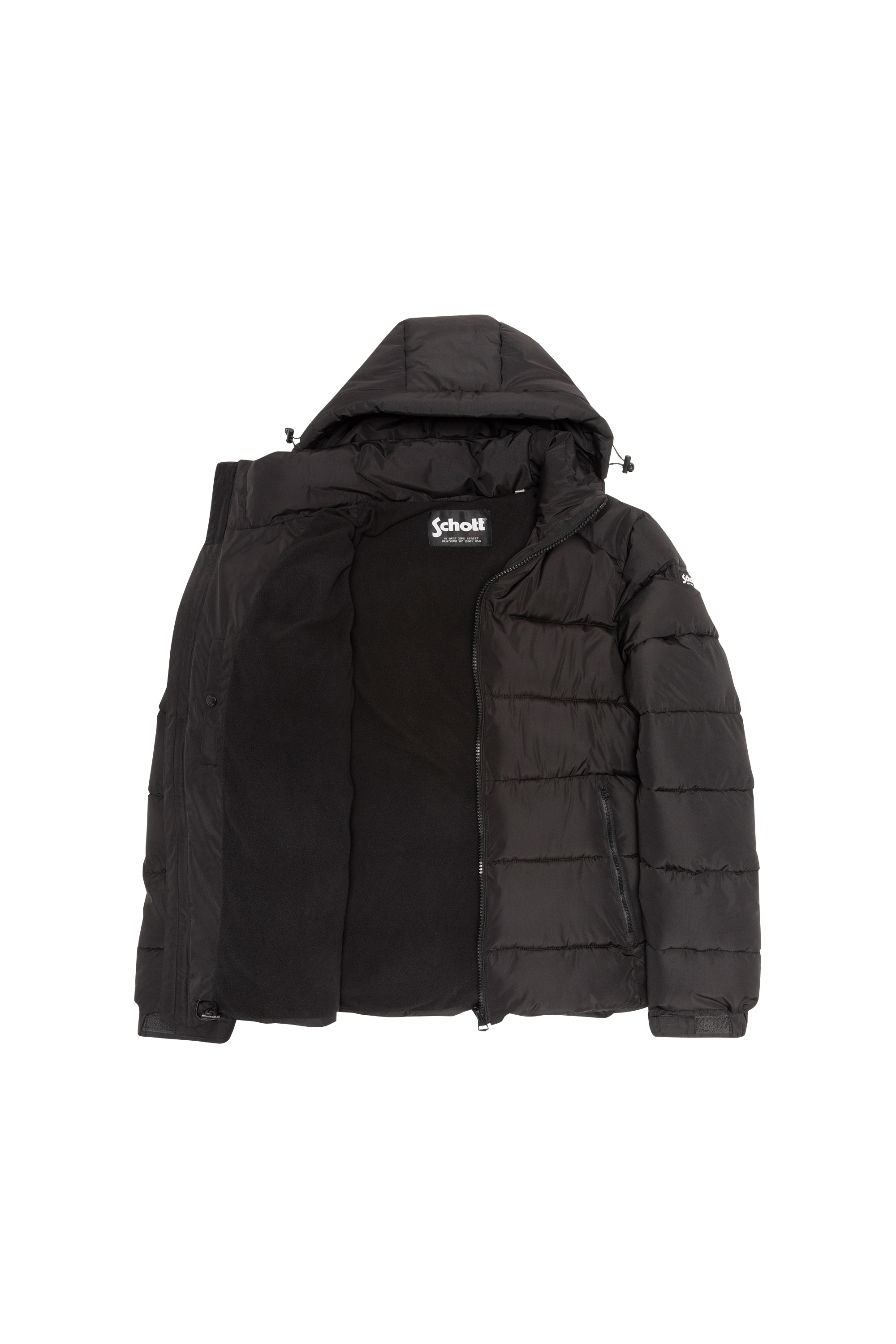 Zipped high-neck colorblock padded jacket with hood | Black SCHOTT Men