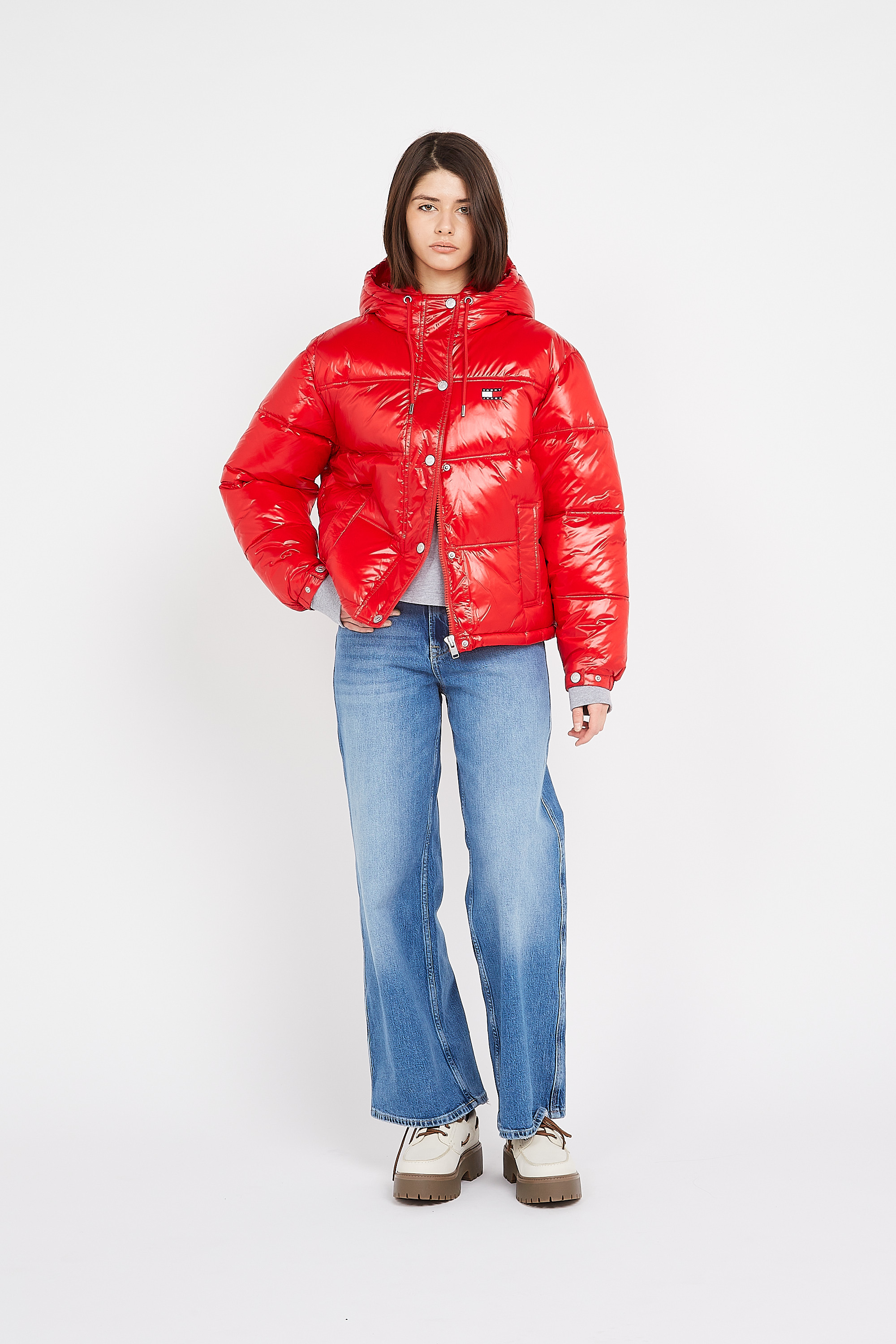 Lightweight quilted padded jacket with high neck Red