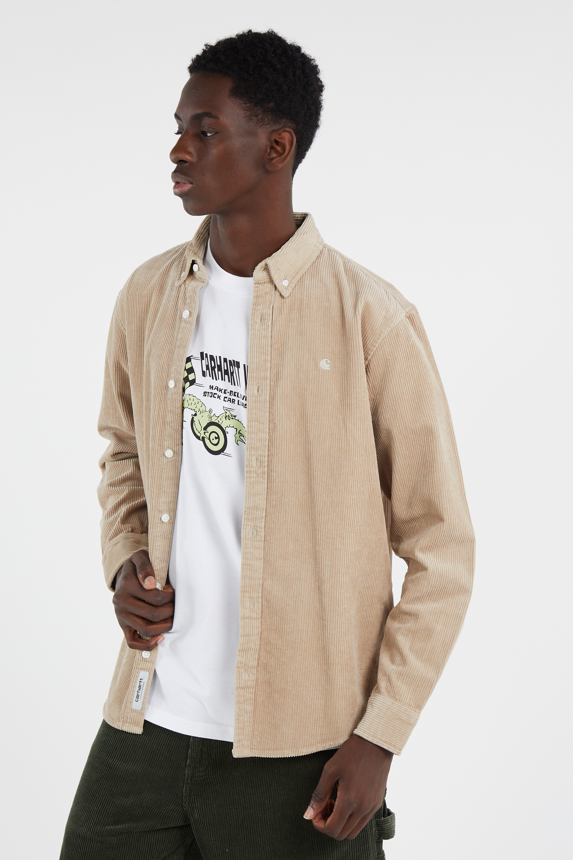 Cotton overshirt with button-down collar Beige