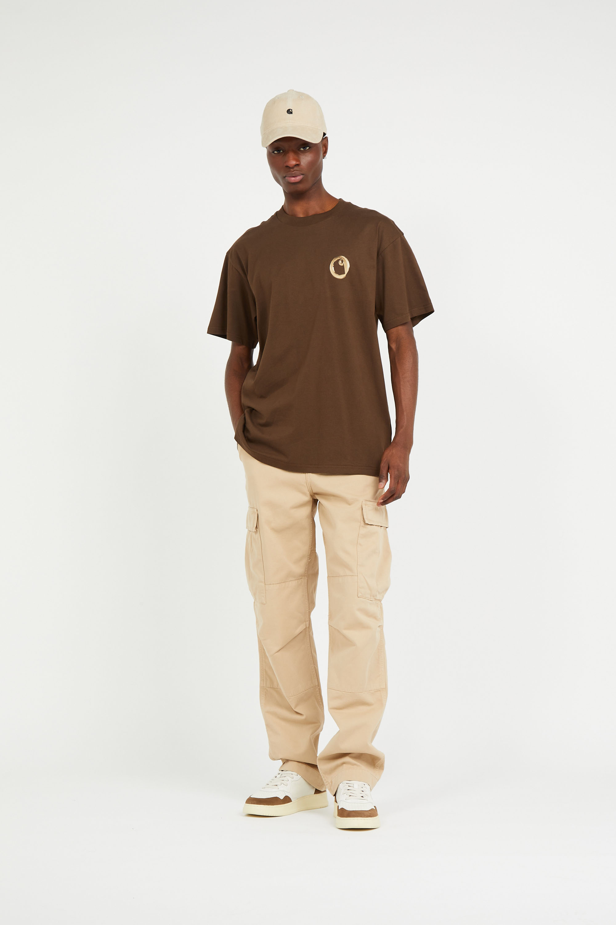 Regular-fit round-neck cotton T-shirt Brown