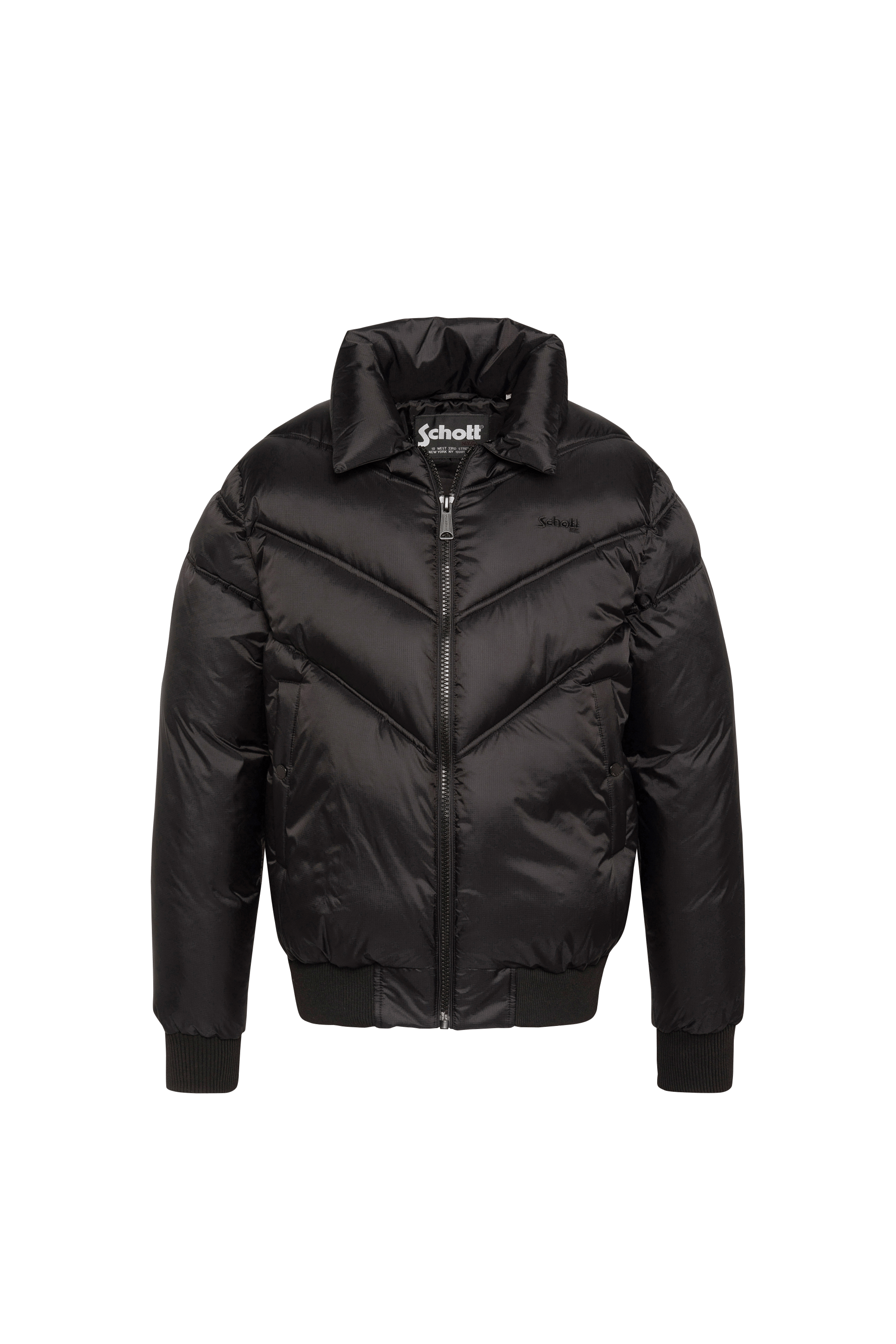 Zipped high-neck colorblock padded jacket with hood | Black SCHOTT Men