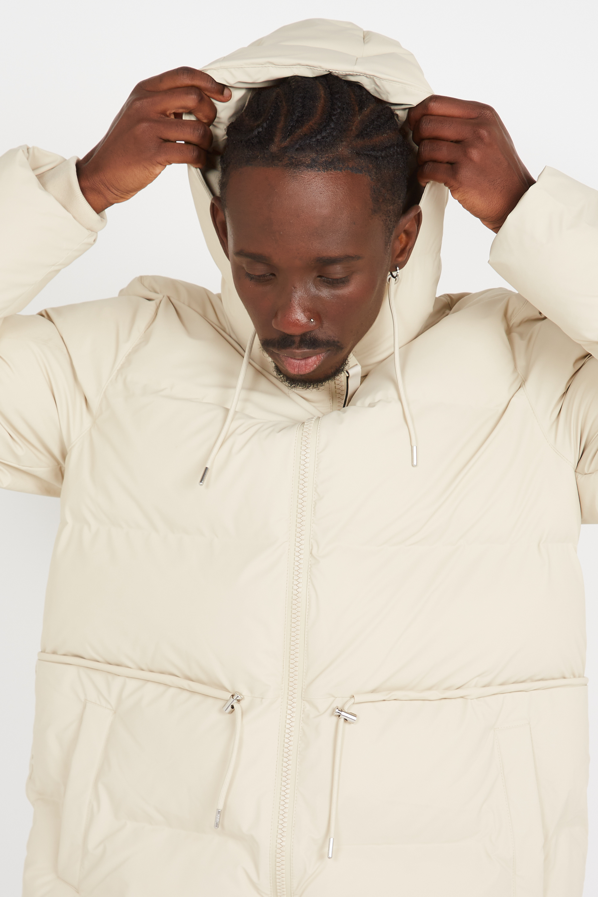 Lightweight quilted padded jacket with high neck Beige