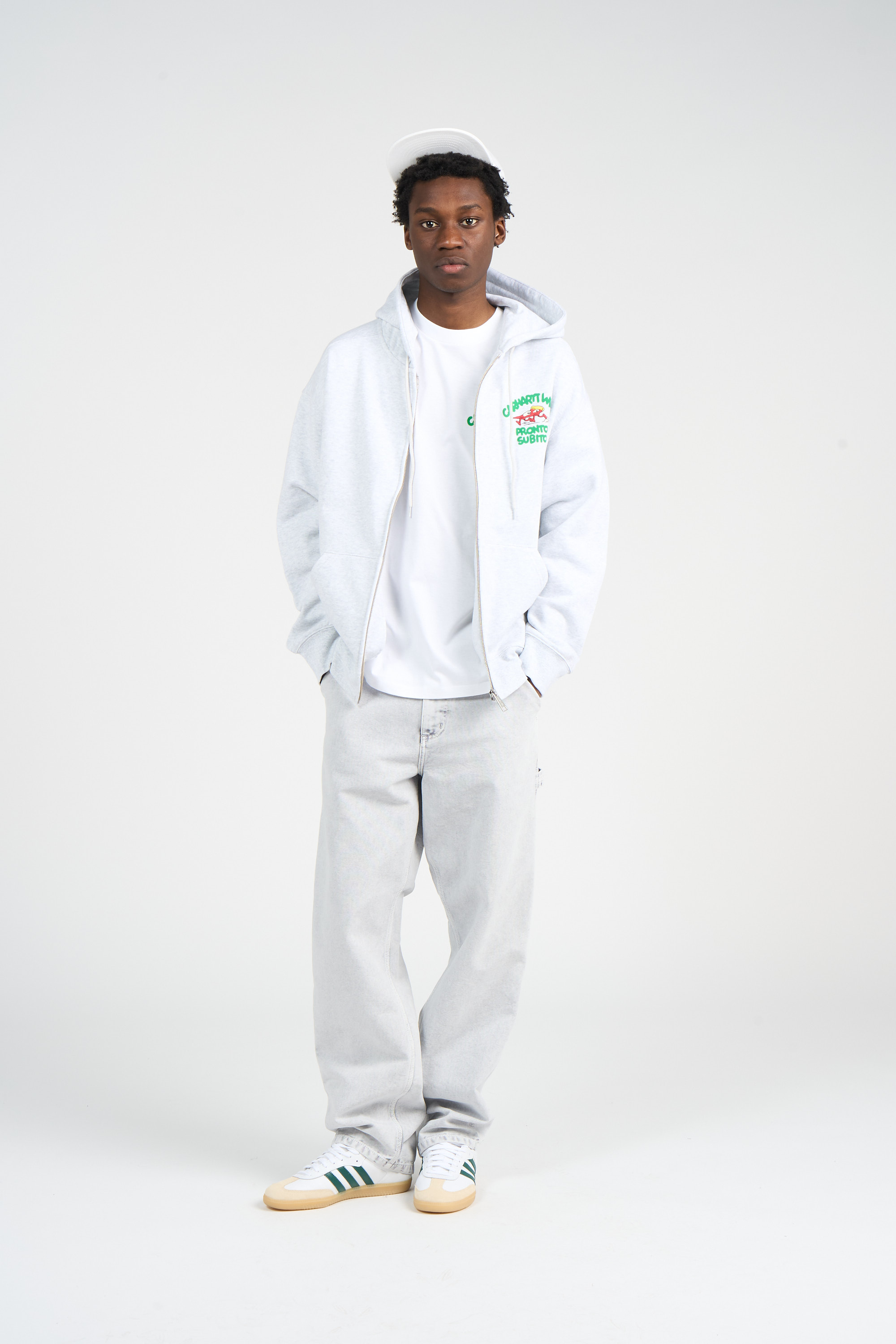 Regular-fit zip-up cotton-blend hoodie with Pony Player Grey