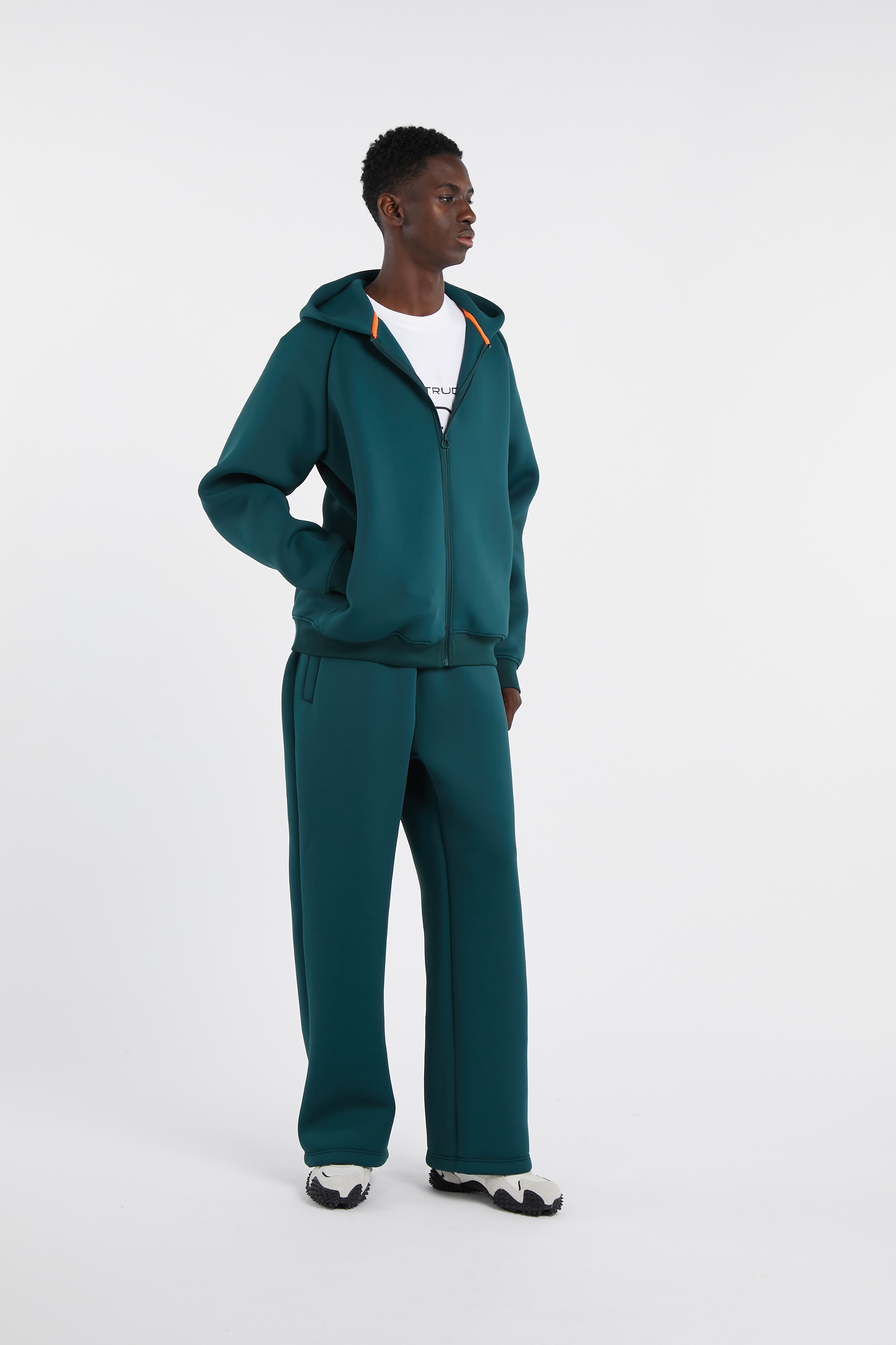 Regular-fit zip-up cotton-blend hoodie with Pony Player Green