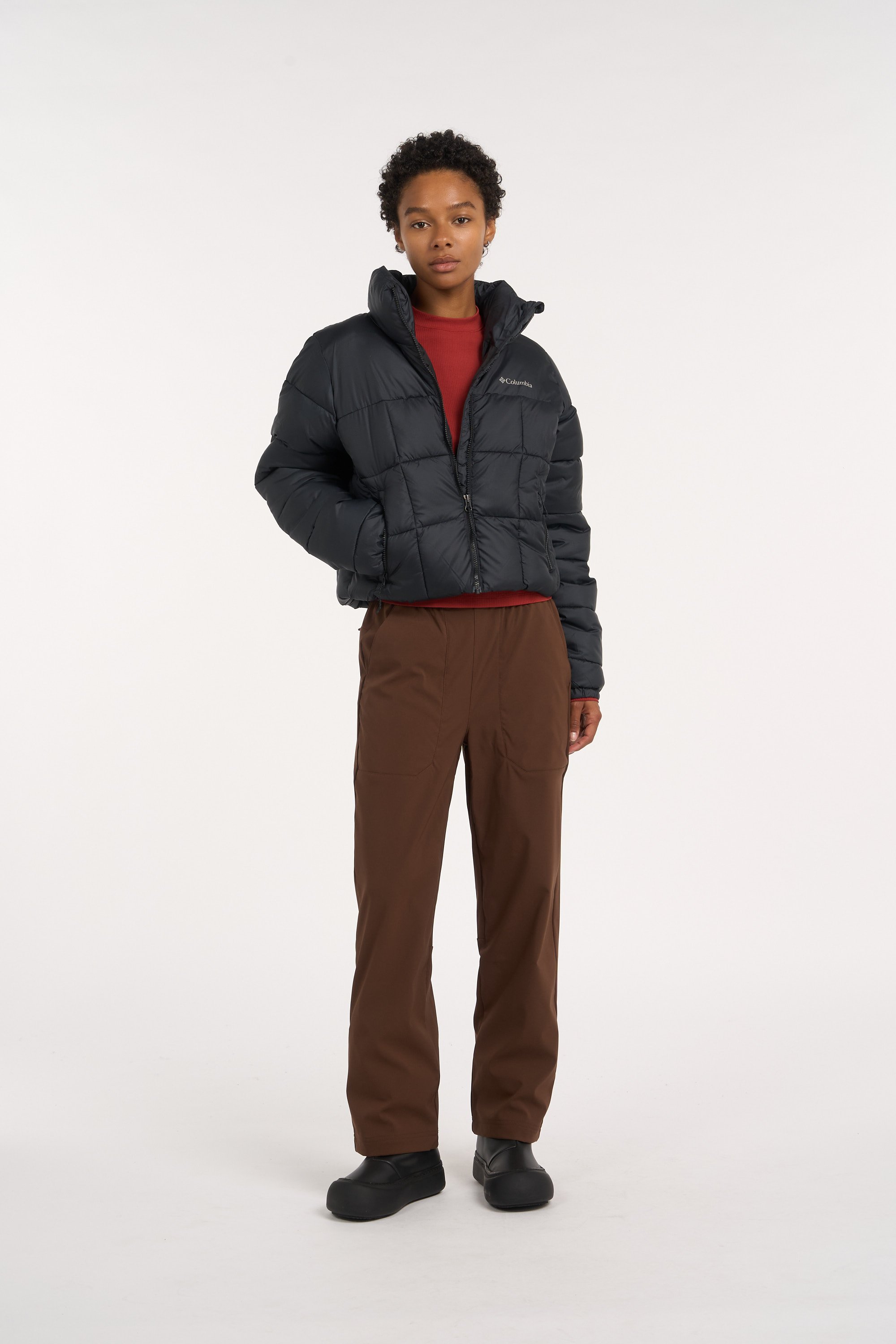 Zipped high-neck colorblock padded jacket with hood COLUMBIA Black