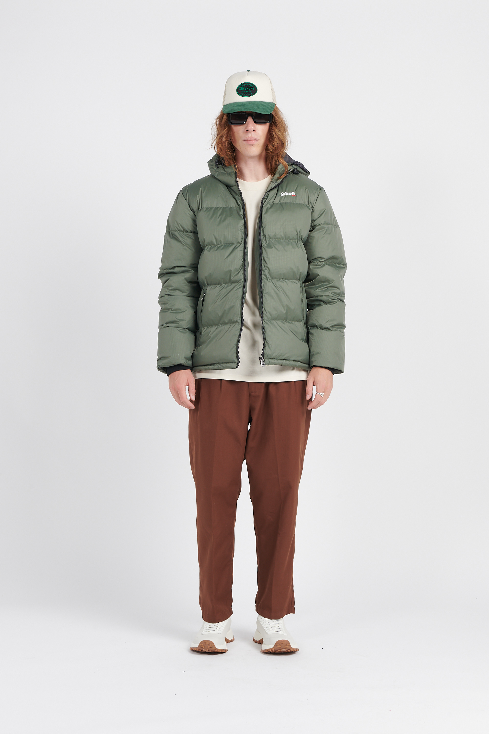 Puffer jacket with hood Green
