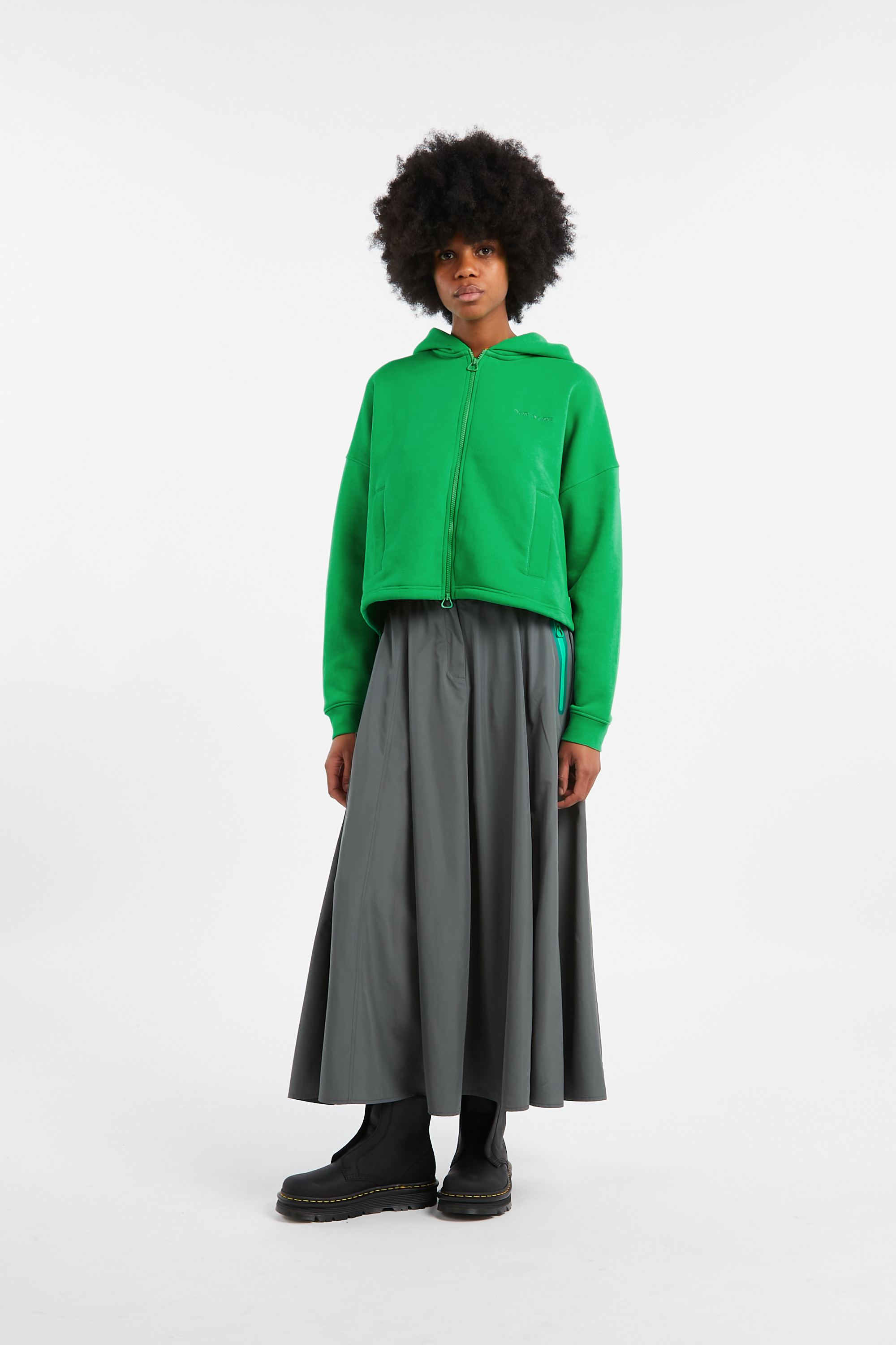 Regular-fit zip-up cotton-blend hoodie with Pony Player Green