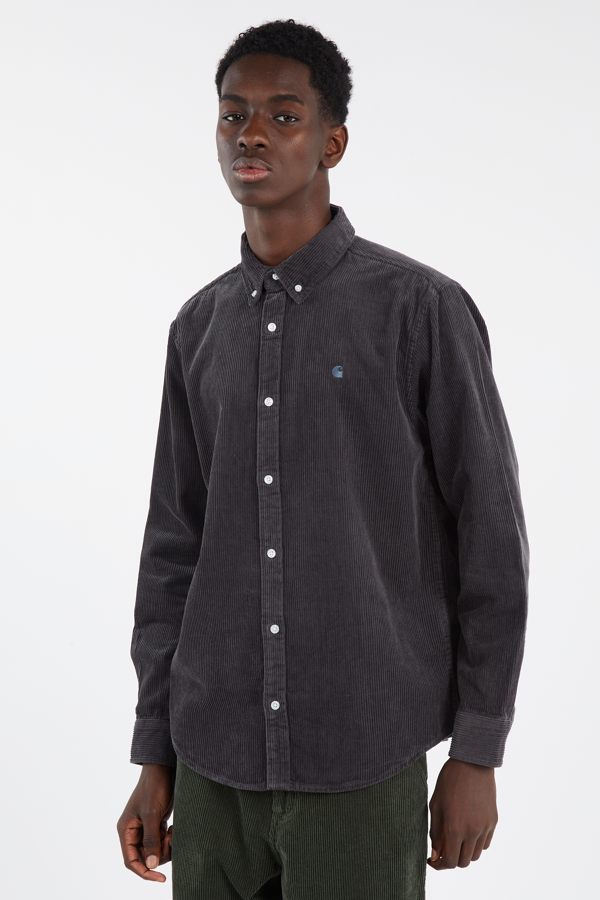 Cotton overshirt with button-down collar Grey