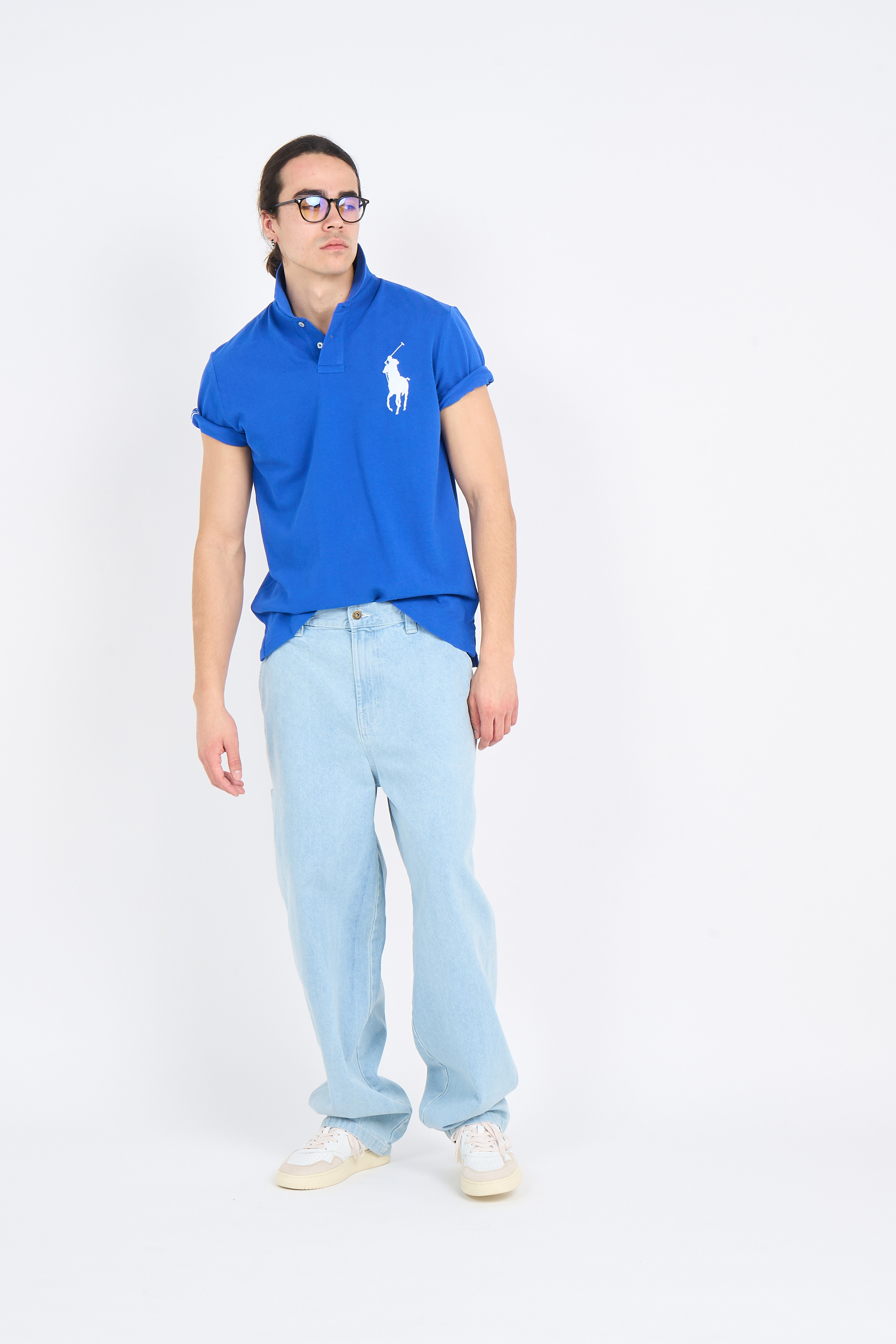 Polo slim brodé Bleu