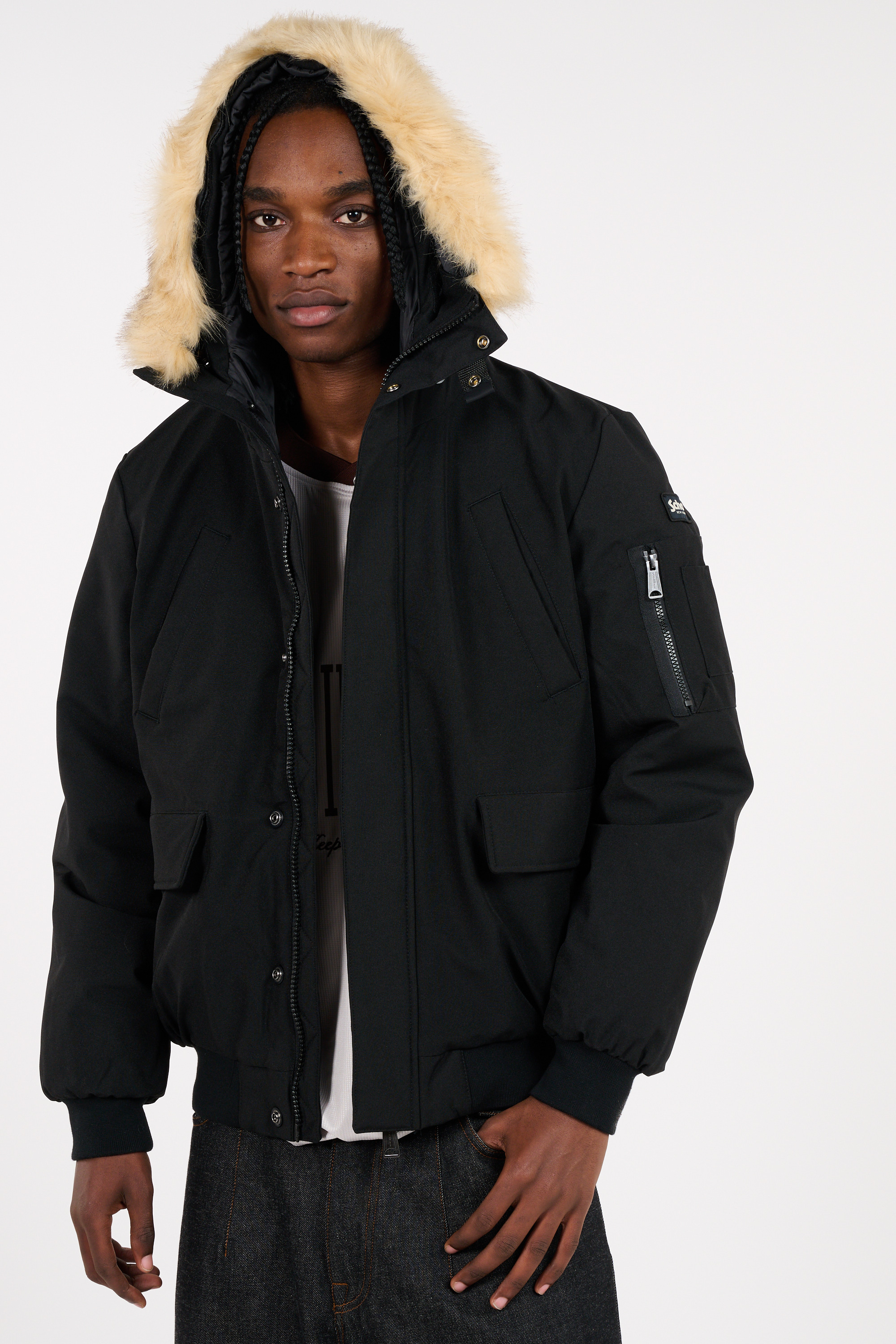 Lightweight quilted padded jacket with high neck Black