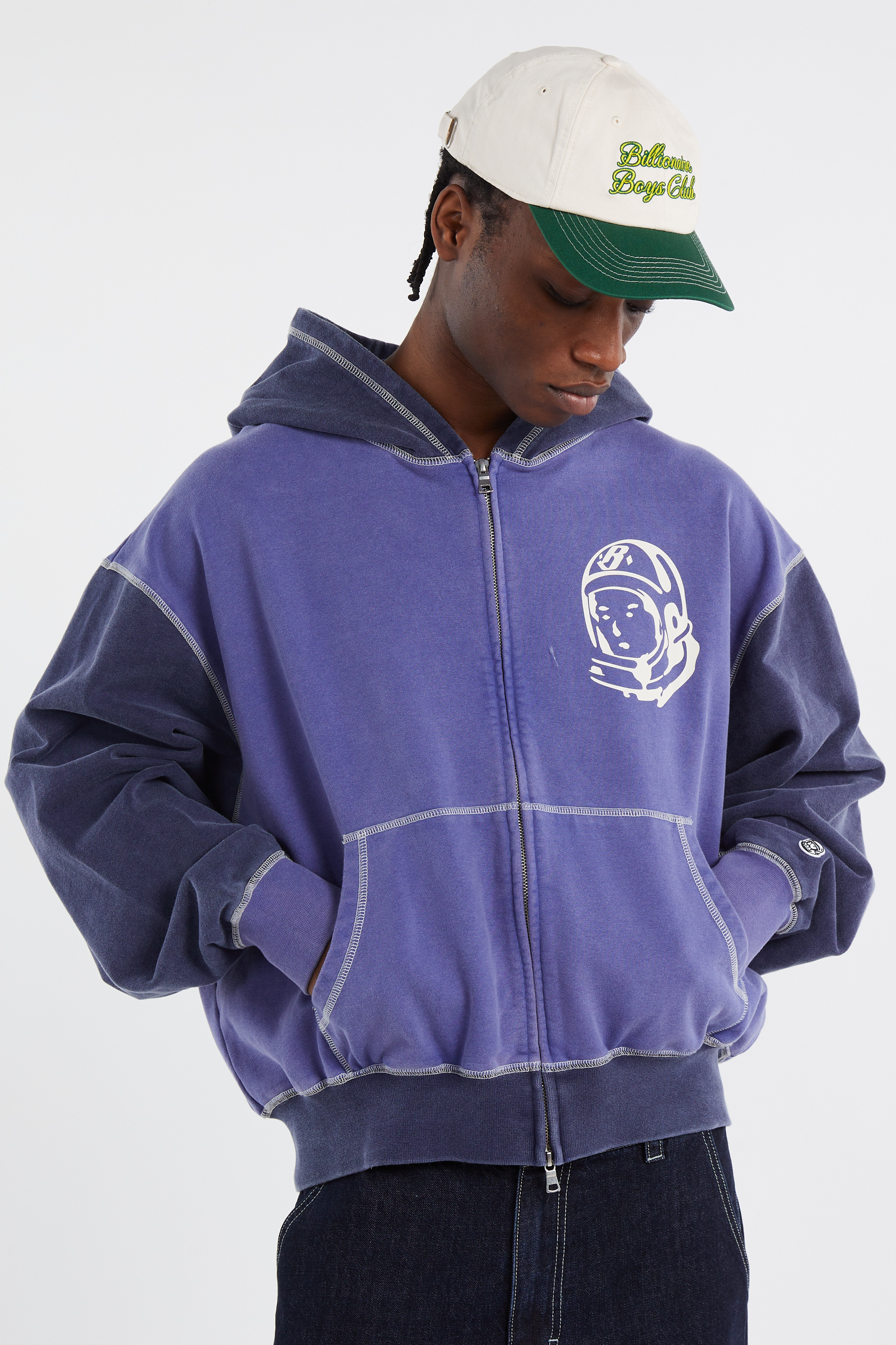 Regular-fit zip-up cotton-blend hoodie with Pony Player Blue