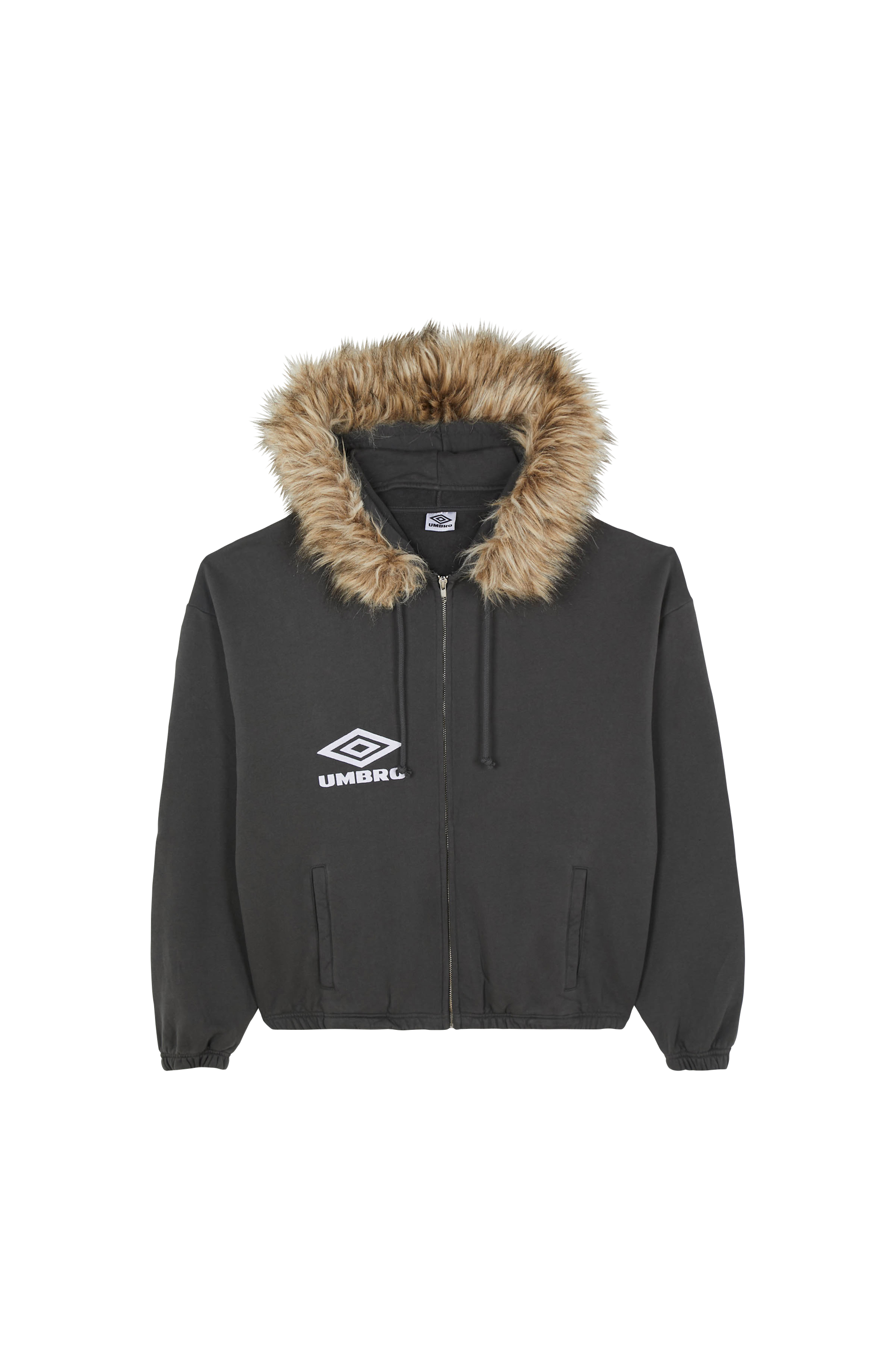 Regular-fit zip-up cotton-blend hoodie with Pony Player Grey