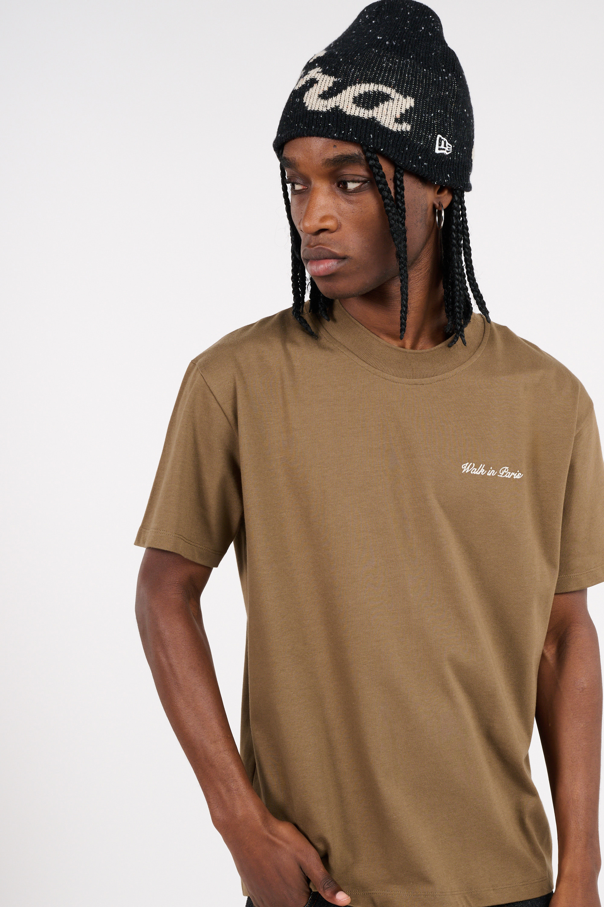 Regular-fit round-neck cotton T-shirt Brown