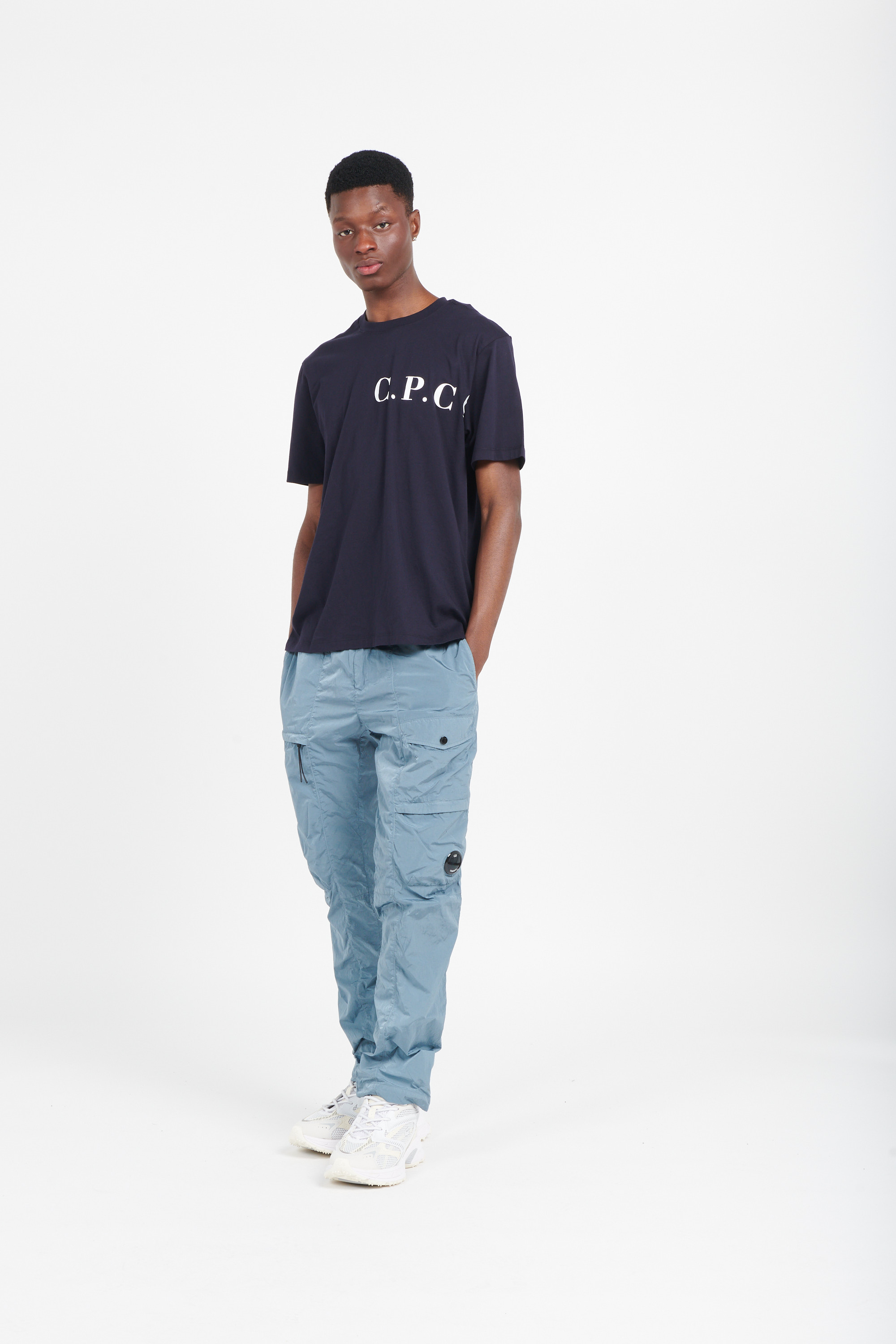 Regular-fit round-neck cotton T-shirt Blue