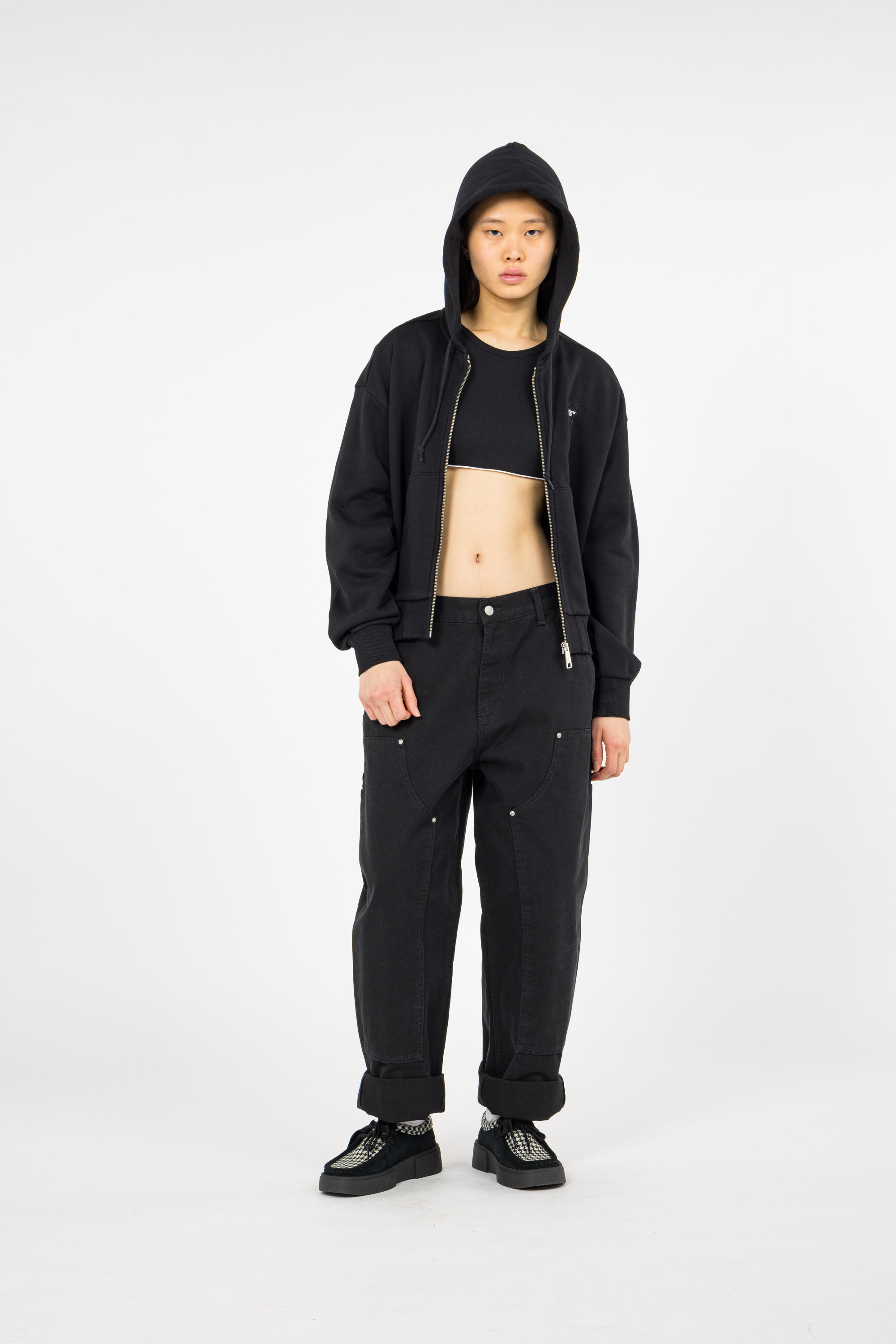 Regular-fit zip-up cotton-blend hoodie with Pony Player Black