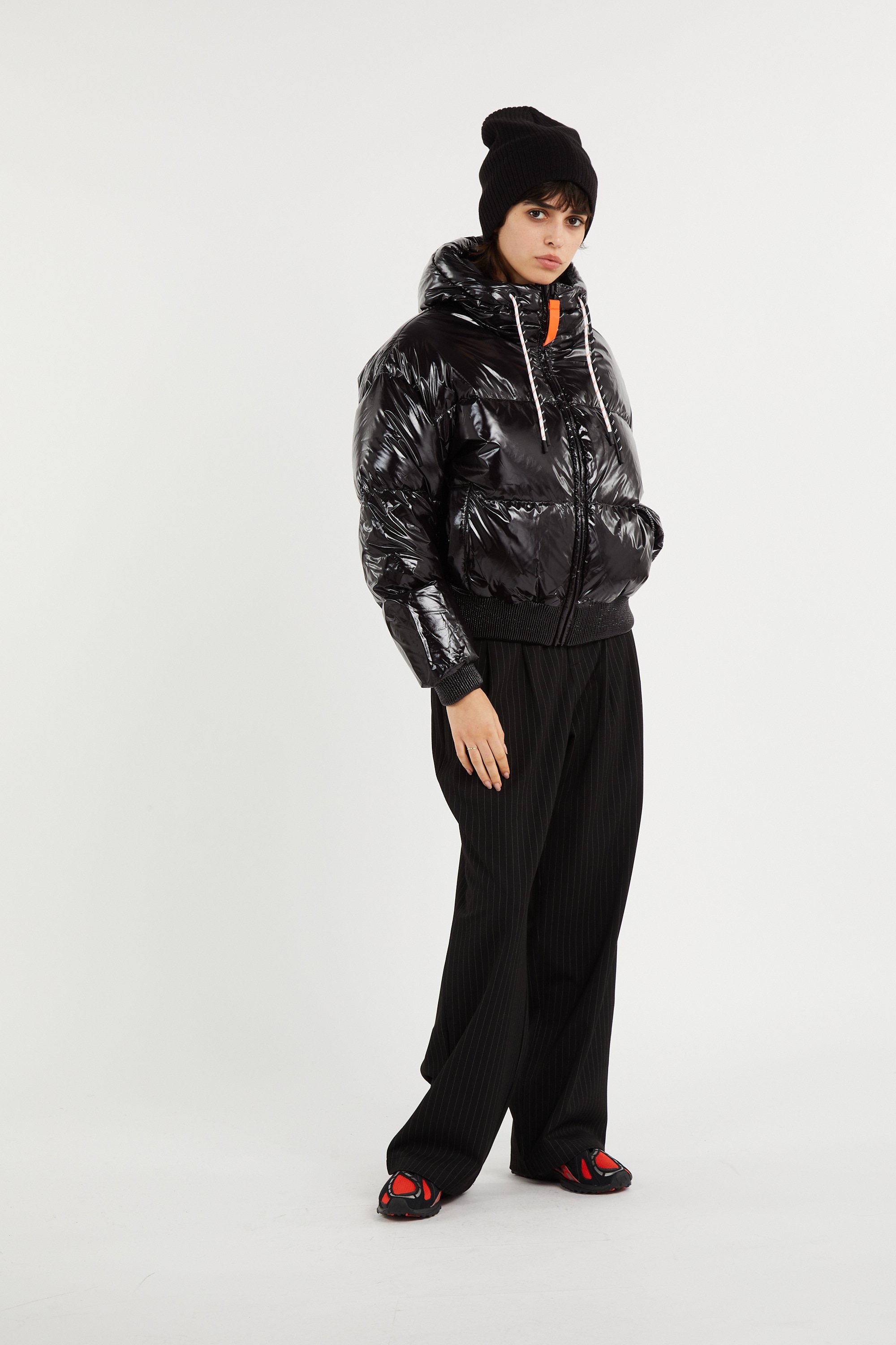 Zipped high-neck colorblock padded jacket with hood GERTRUDE Black
