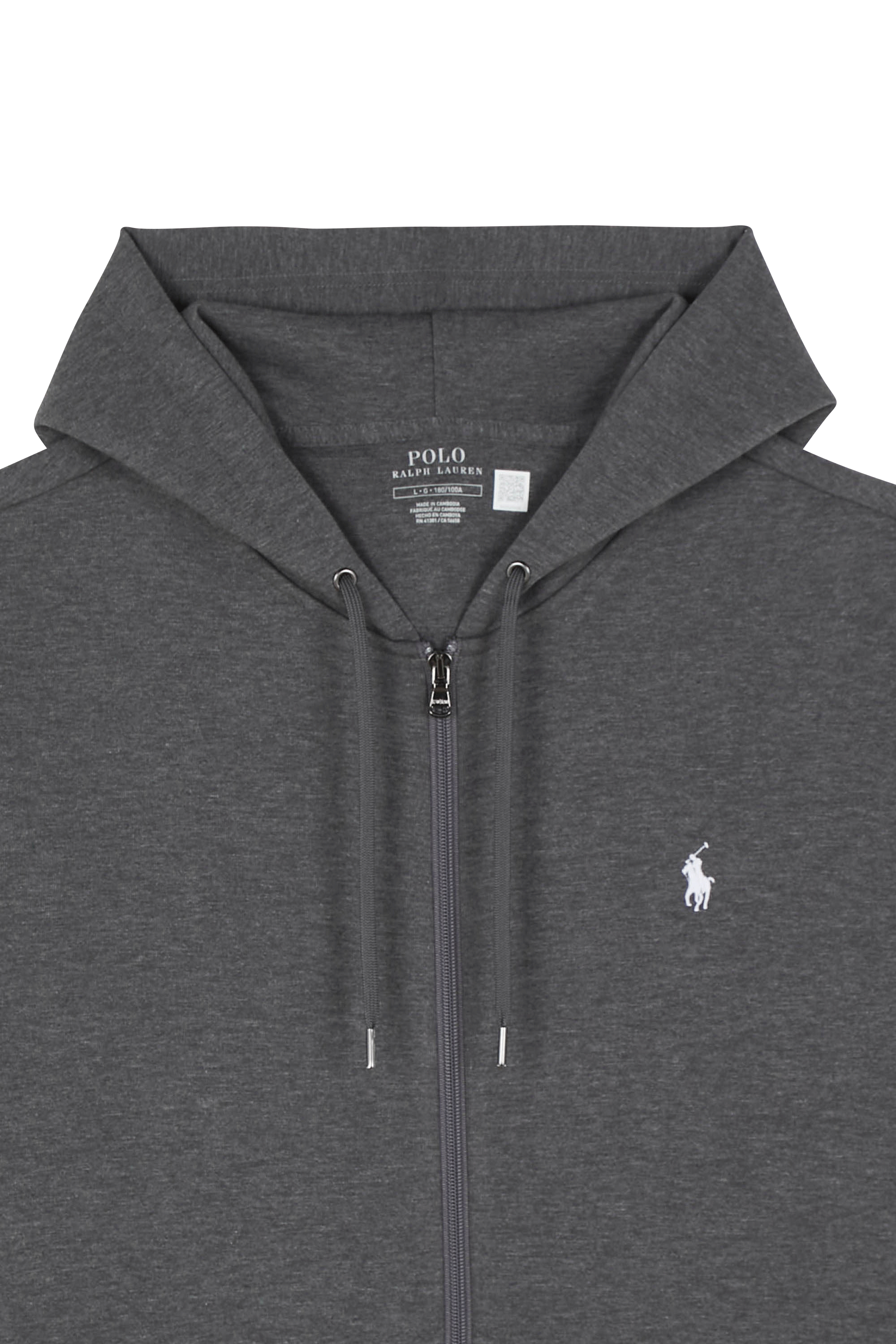 Regular-fit zip-up cotton-blend hoodie with Pony Player Grey