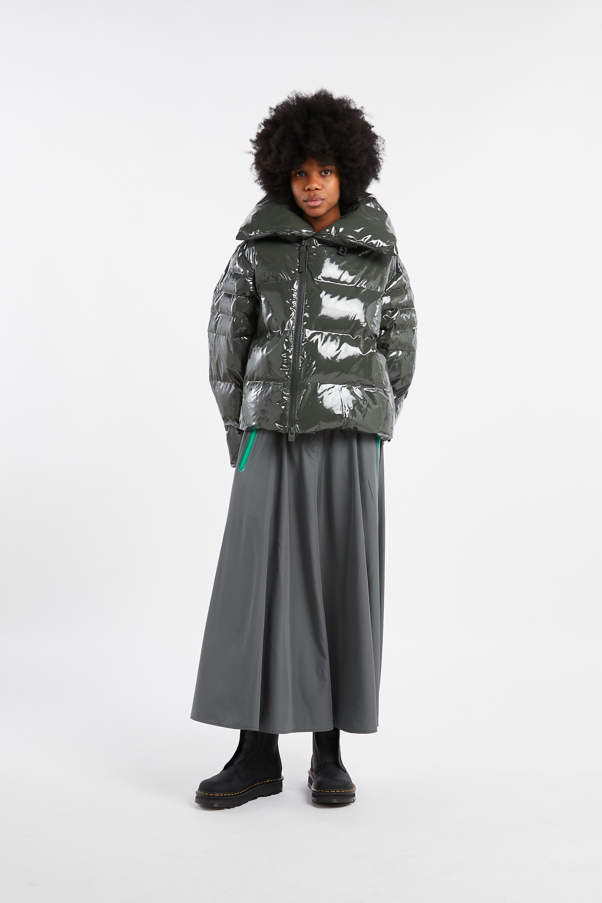 Lightweight quilted padded jacket with high neck Green