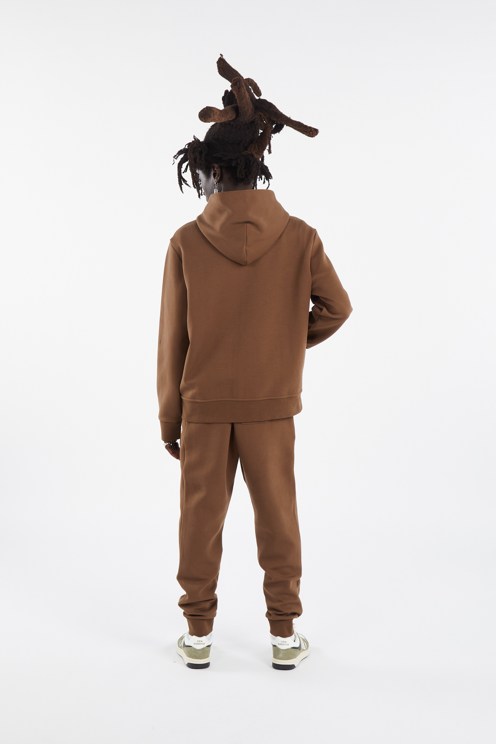Regular-fit zip-up cotton-blend hoodie with Pony Player Brown