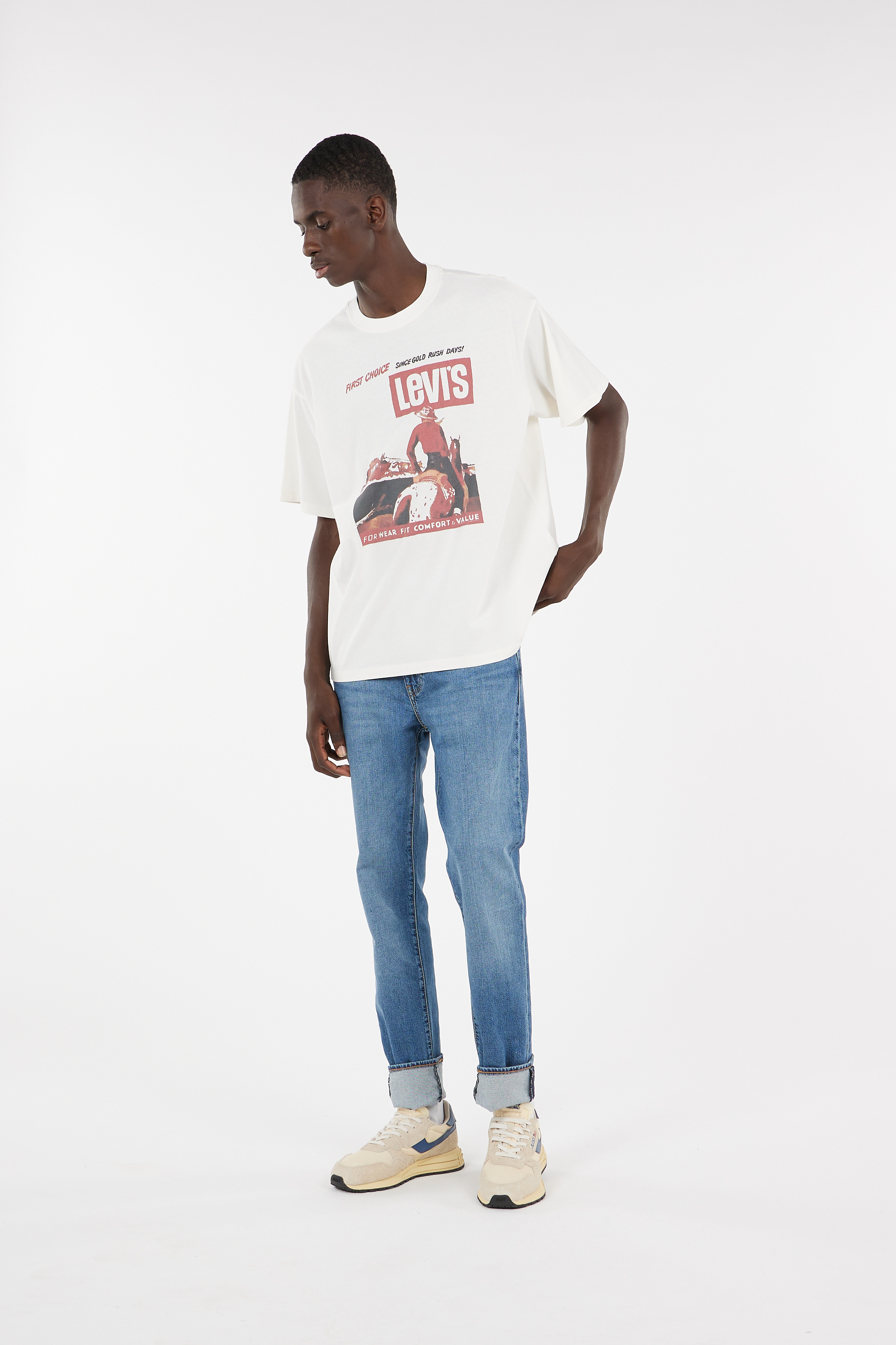 Regular-fit round-neck cotton T-shirt Beige