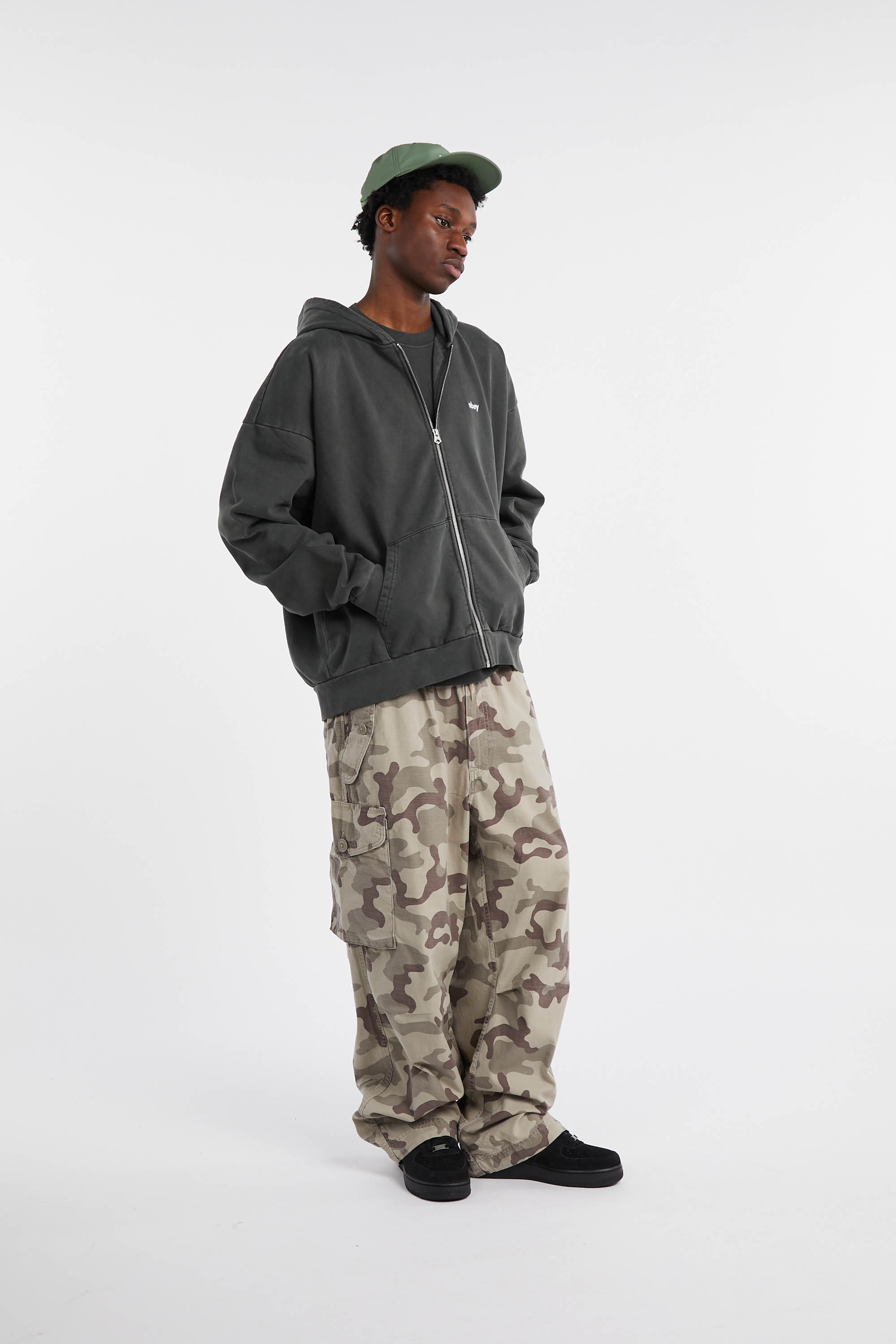Regular-fit zip-up cotton-blend hoodie with Pony Player Black