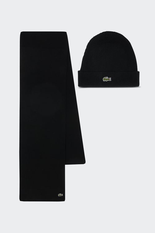 LACOSTE Ensemble bonnet et écharpe Noir