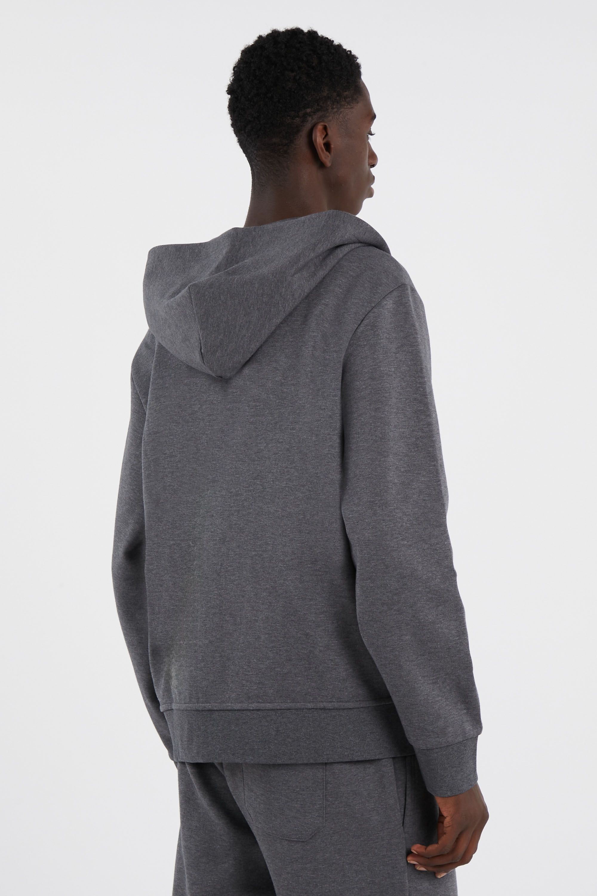 Regular-fit zip-up cotton-blend hoodie with Pony Player Grey