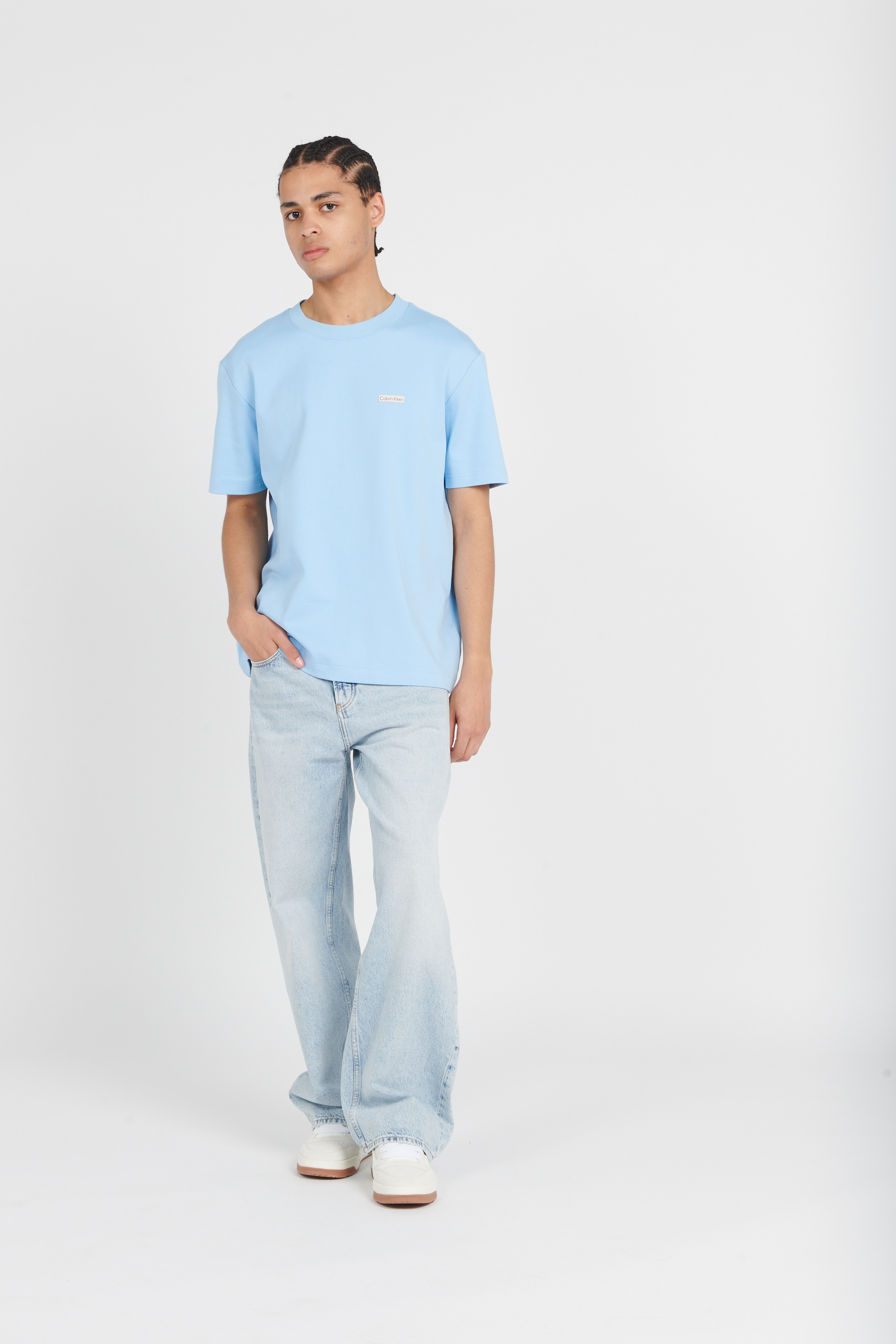 Regular-fit round-neck cotton T-shirt Blue