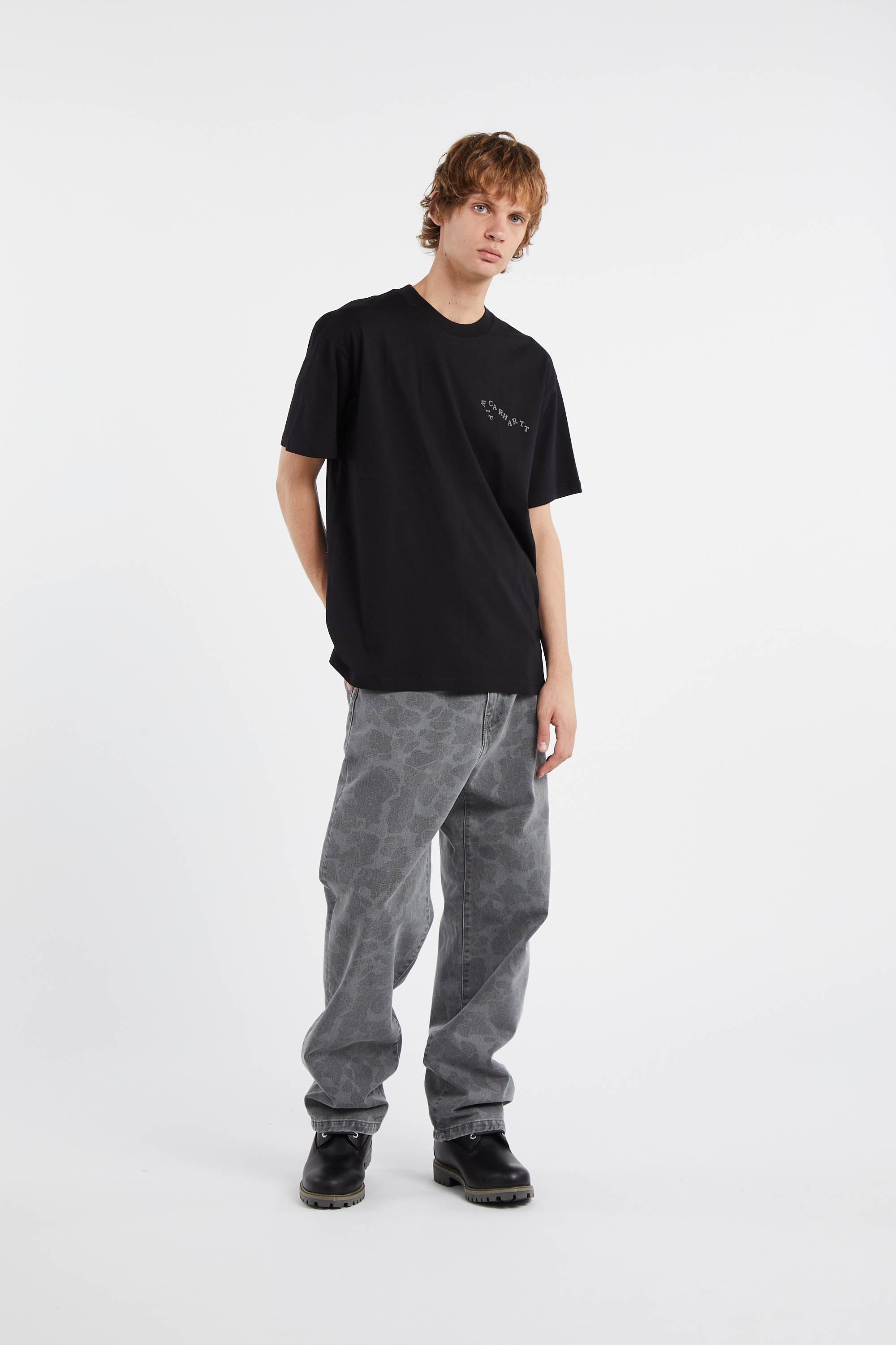 Regular-fit round-neck cotton T-shirt Black