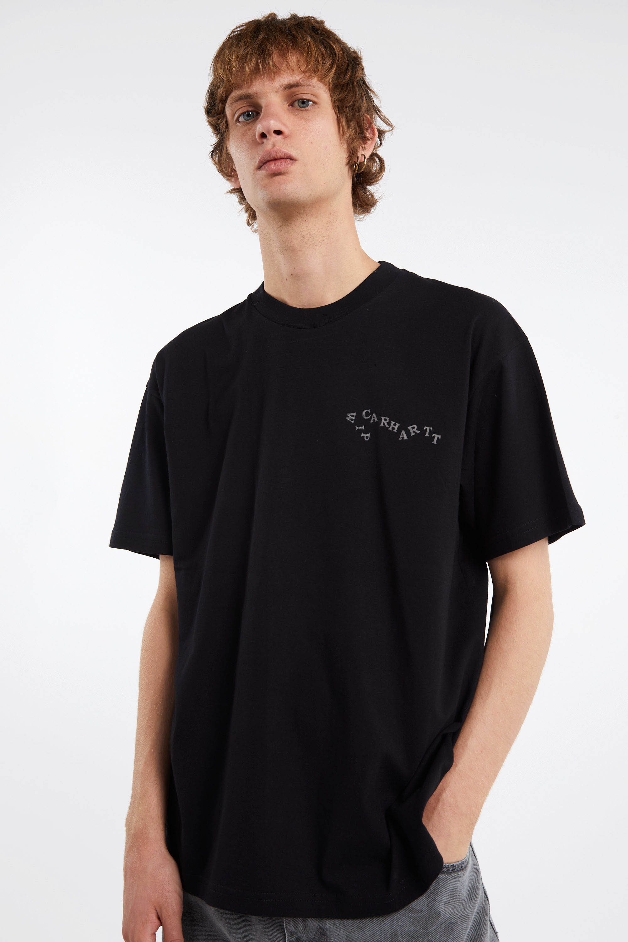 Regular-fit round-neck cotton T-shirt Black