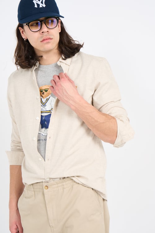 FARAH Chemise col américain slim-fit en coton biologique Beige