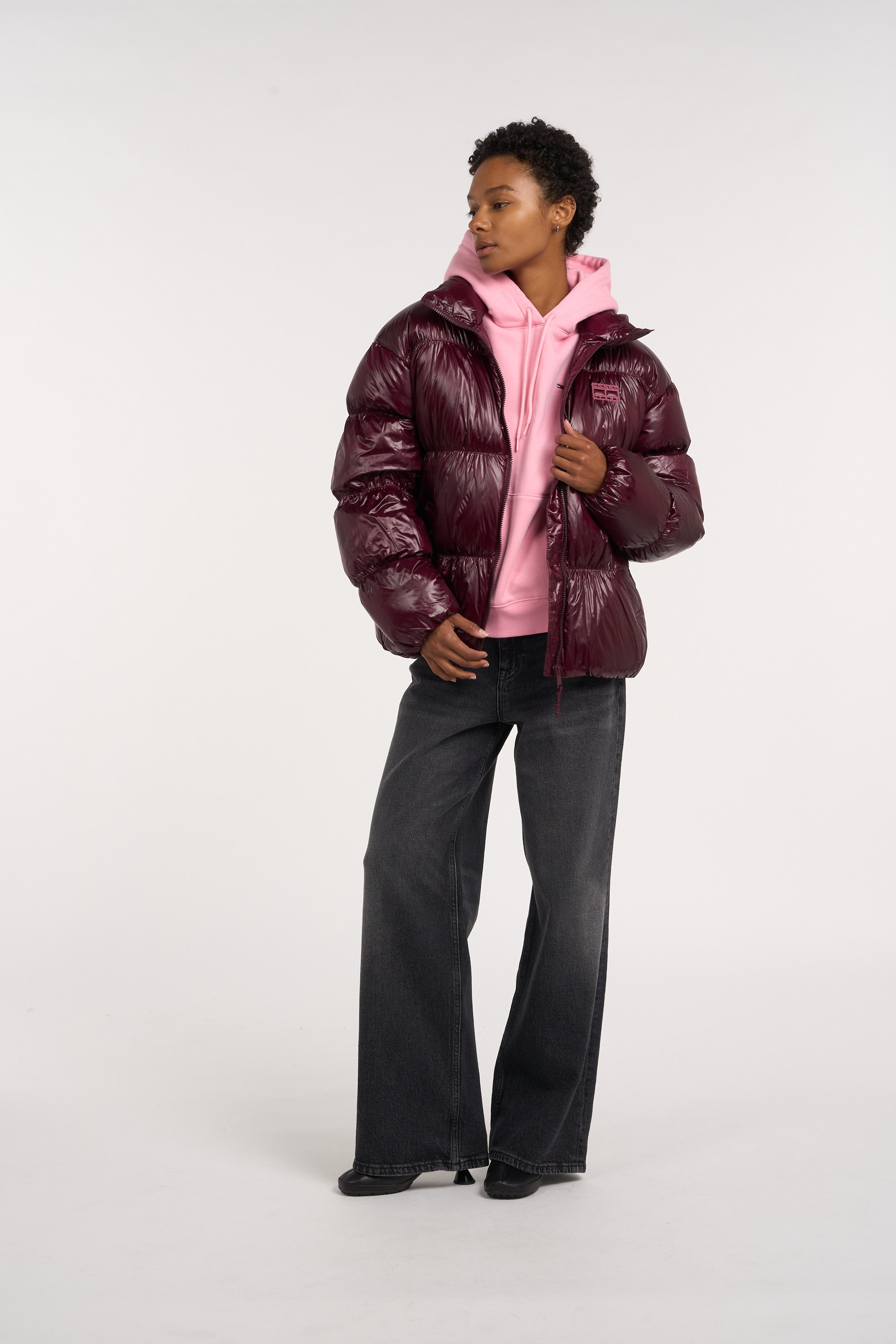 Zipped high-neck colorblock padded jacket with hood TOMMY JEANS Purple