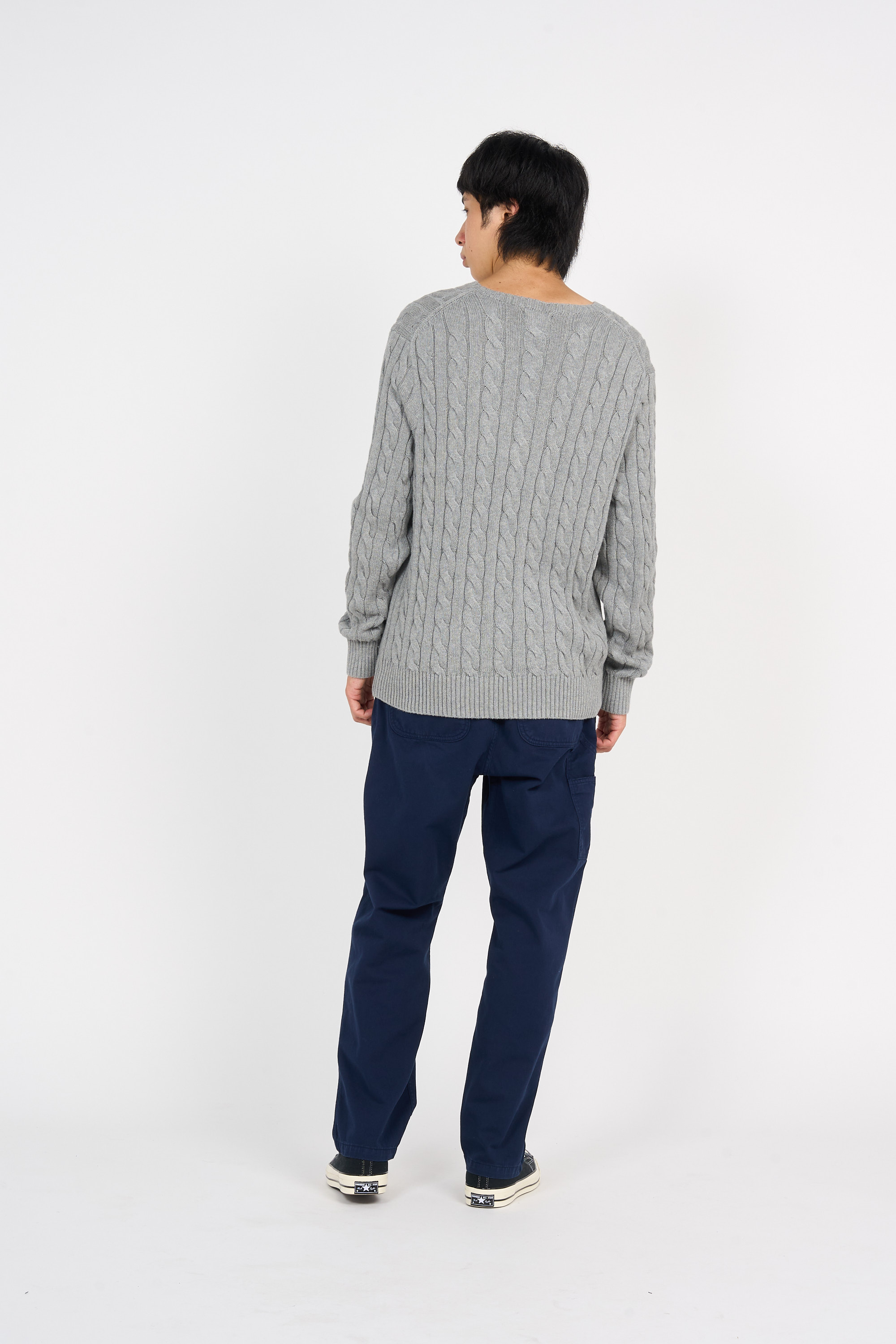 Pull droit col rond en coton Gris