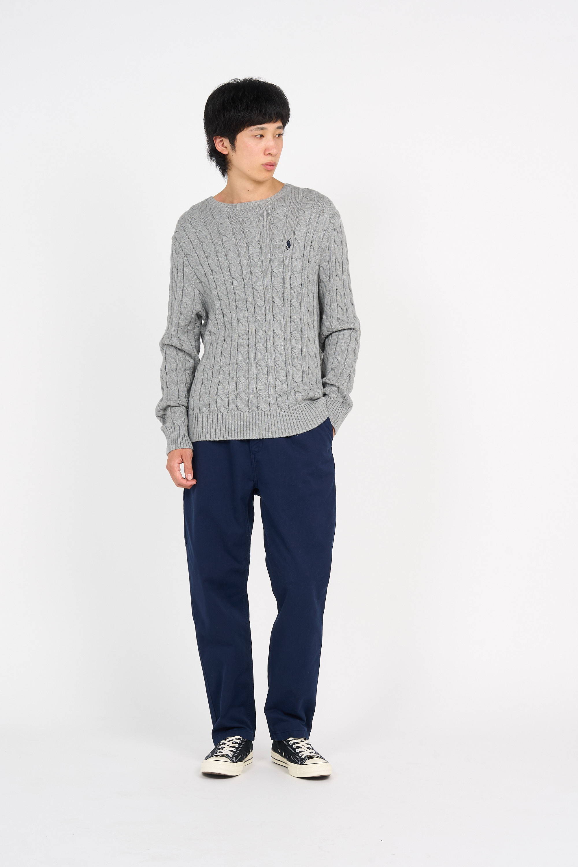 Pull droit col rond en coton Gris