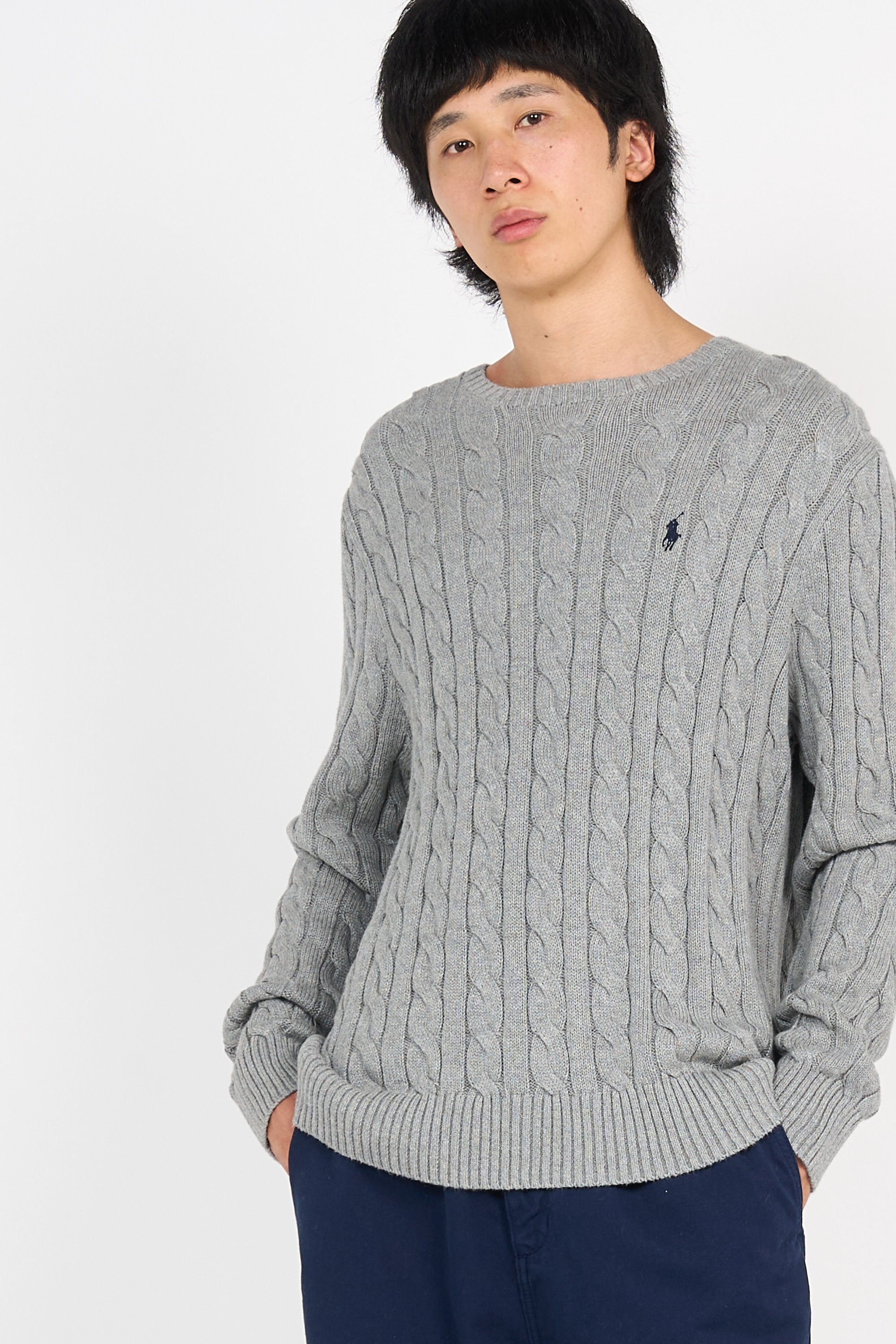 Pull droit col rond en coton Gris