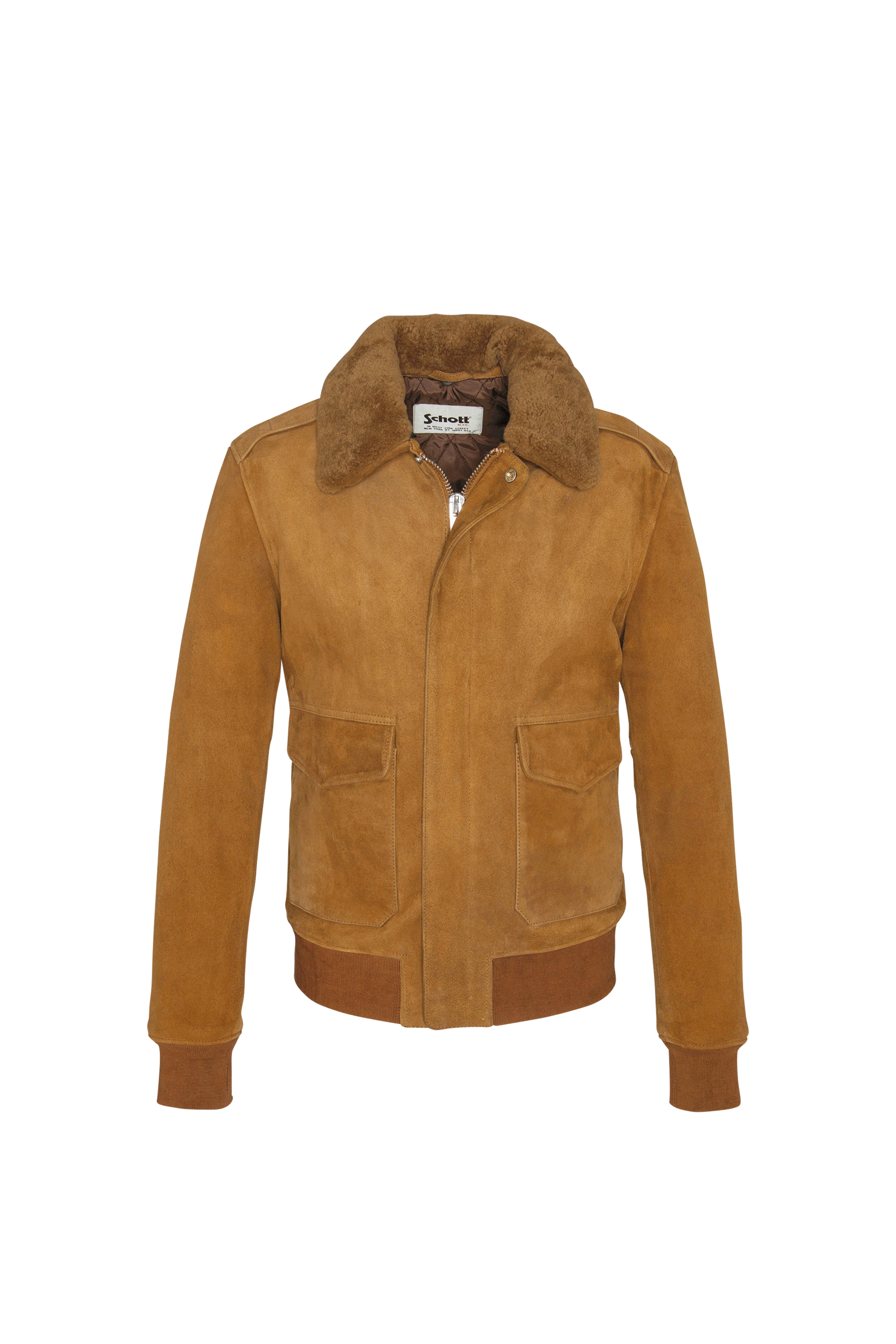 Blouson aviateur ajusté col mouton amovible en daim Rouge