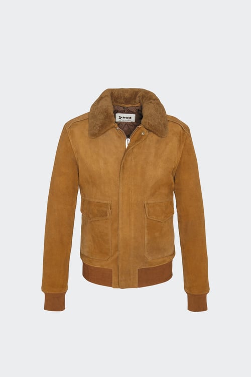 SCHOTT Blouson aviateur ajusté col mouton amovible en daim Rouge