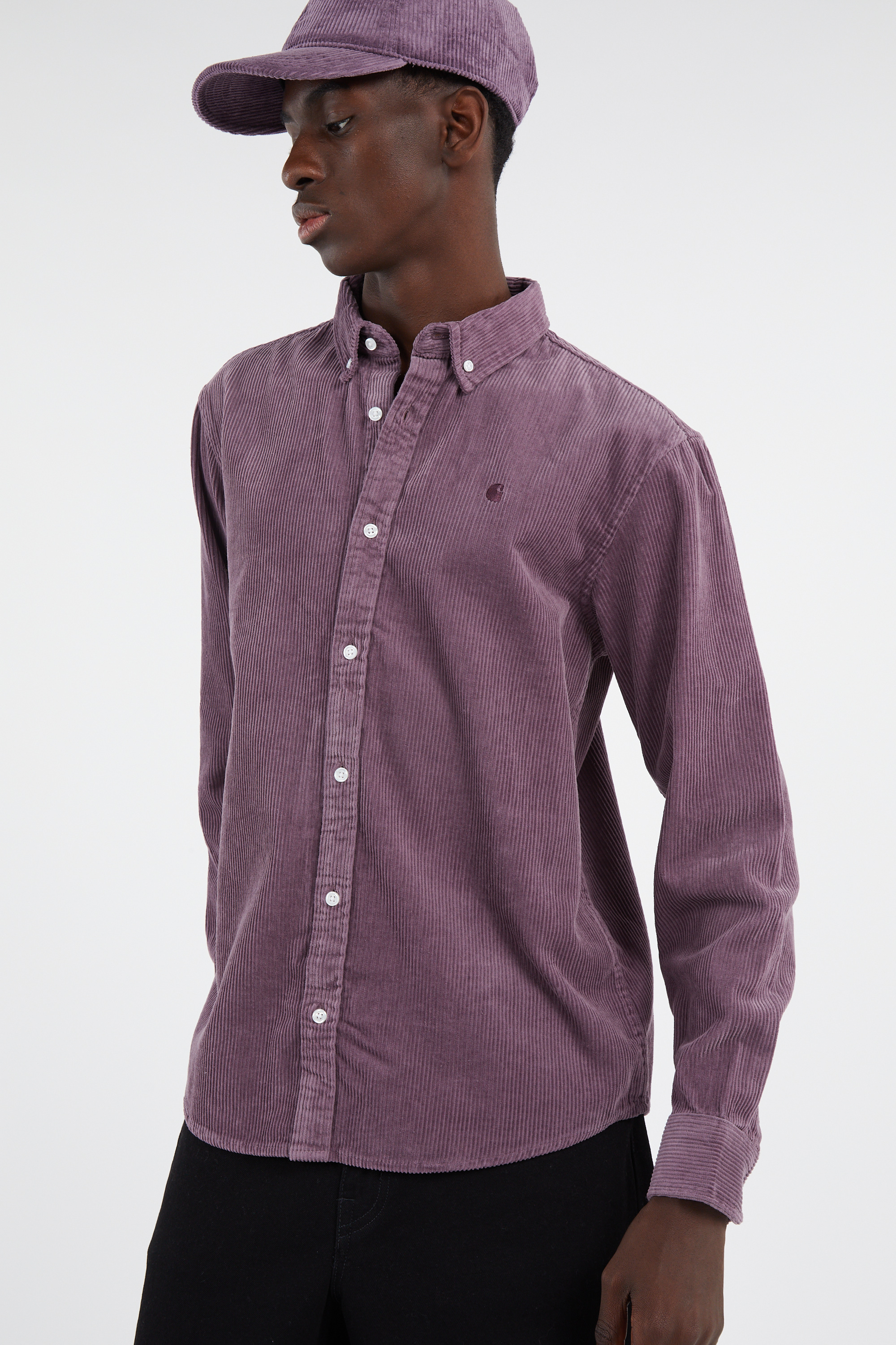 Cotton overshirt with button-down collar Purple