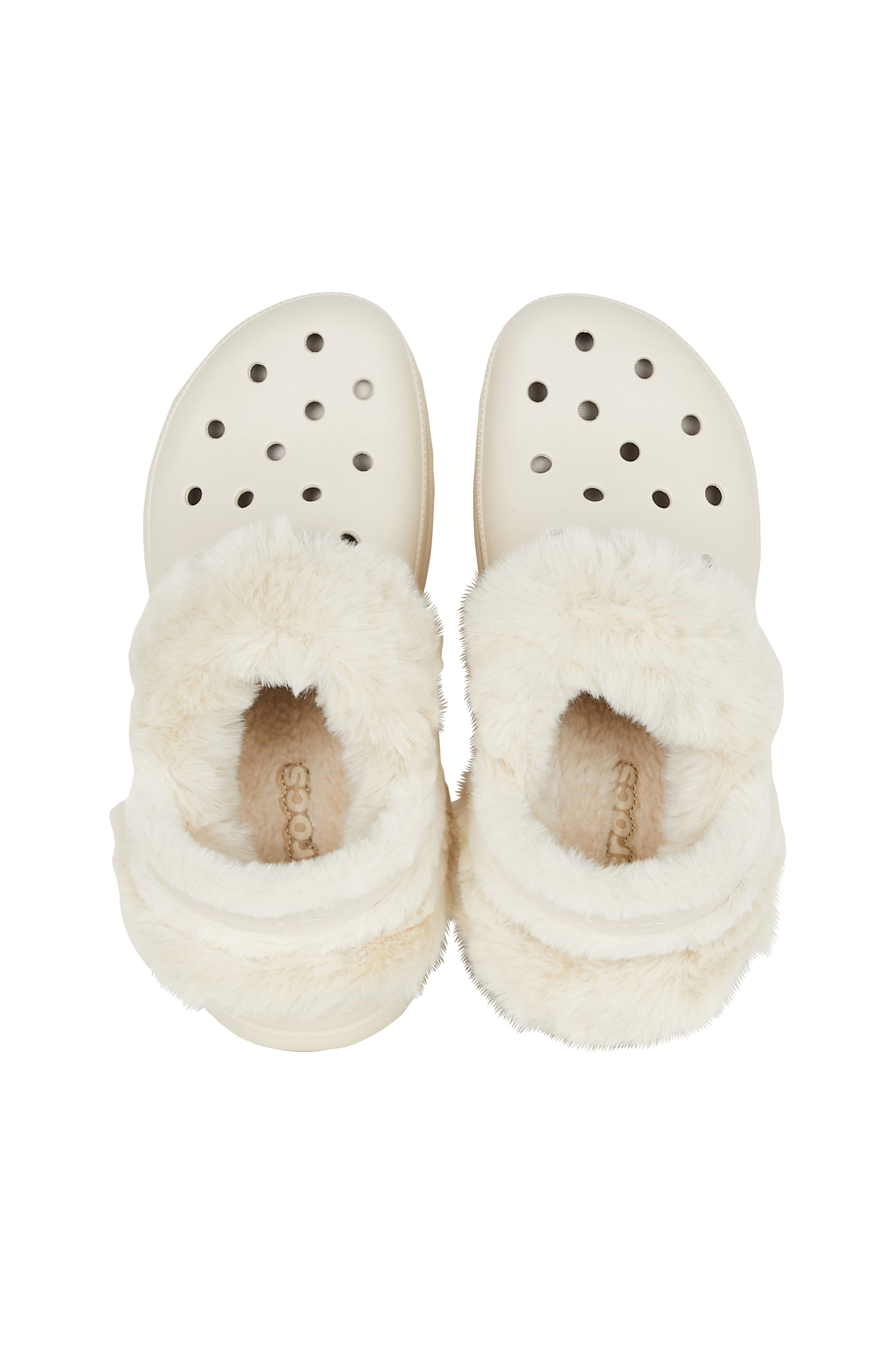 Flat furry sheepskin sandals CROCS Beige
