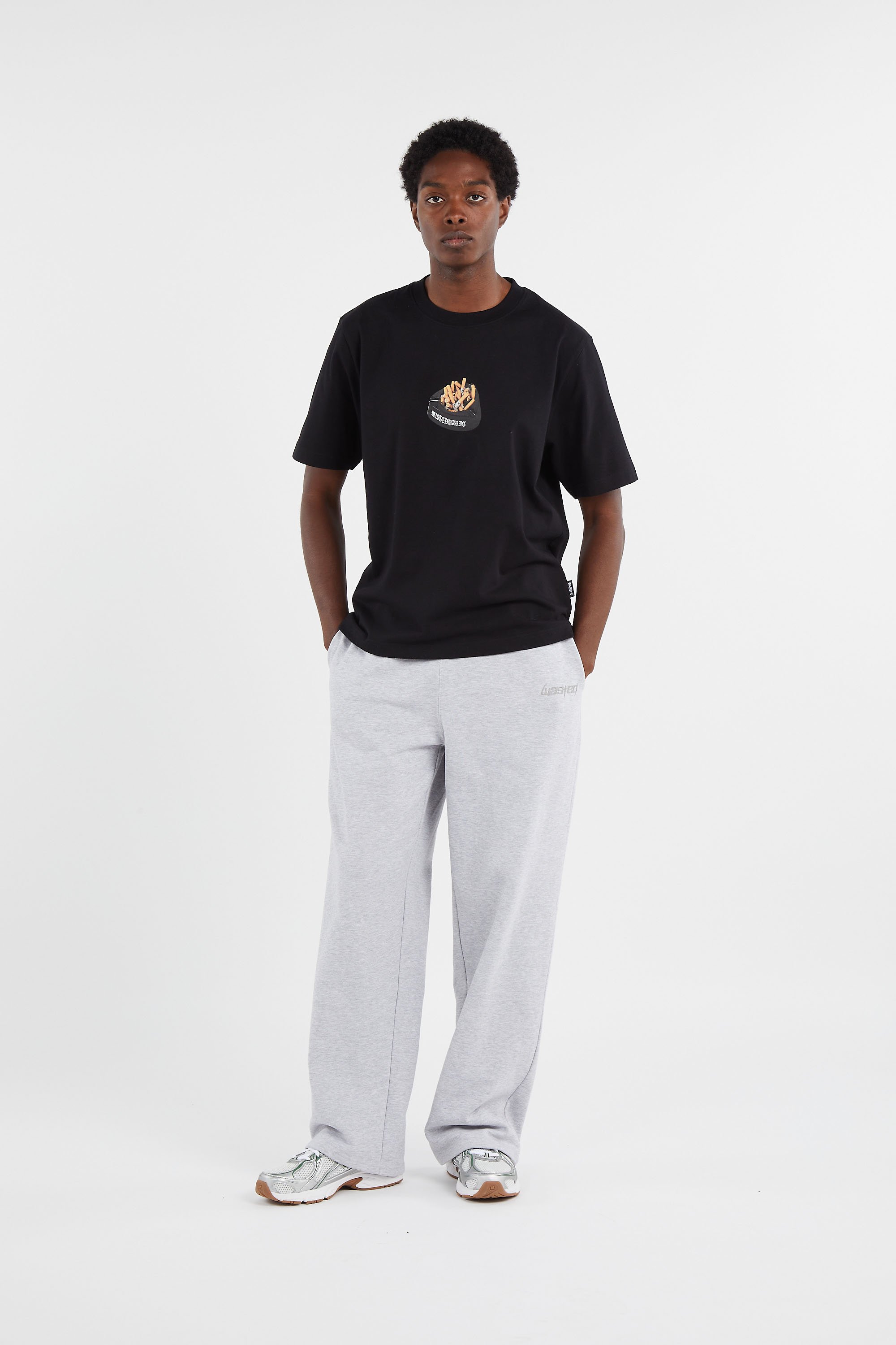 Regular-fit round-neck cotton T-shirt WASTED Black