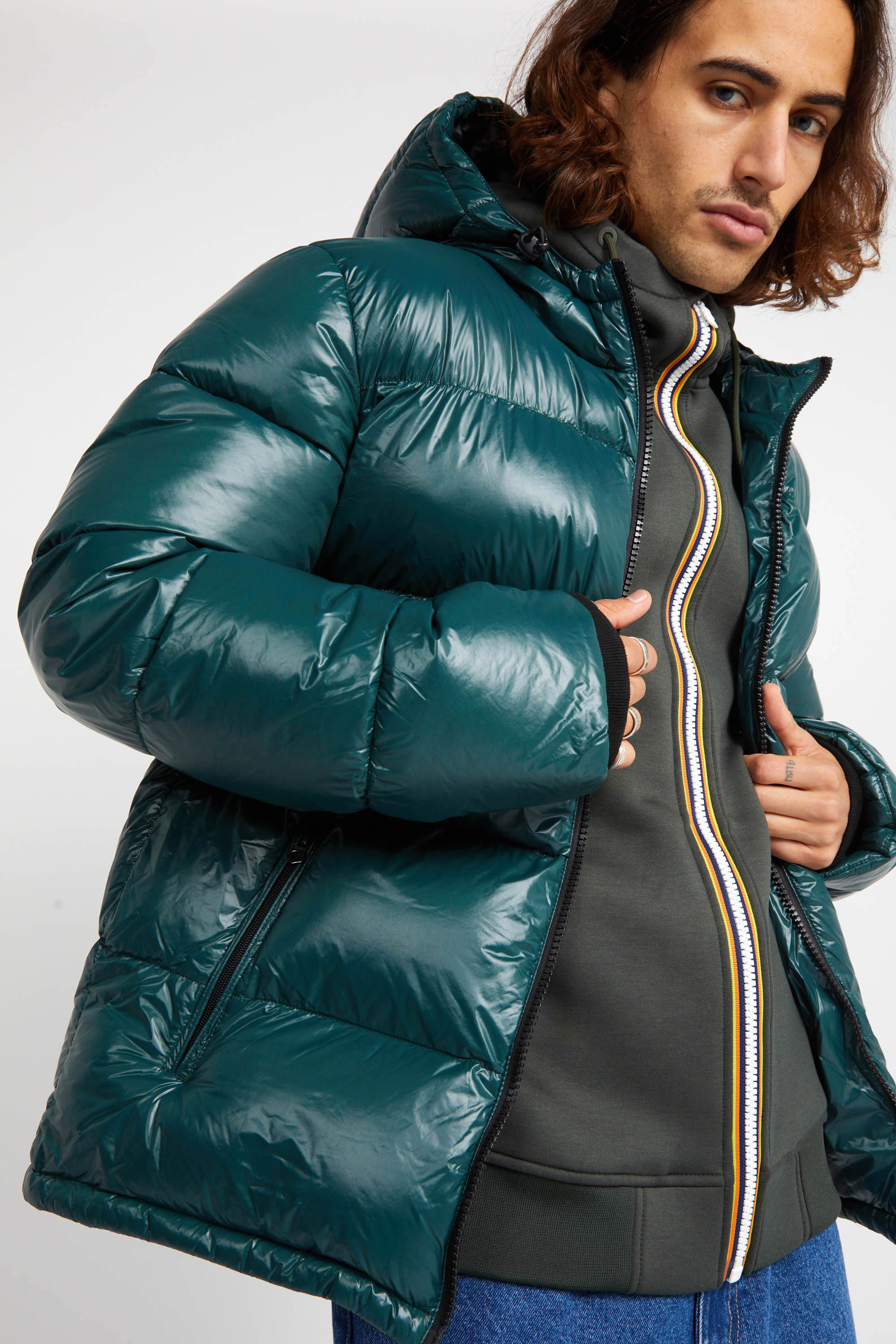 Lightweight quilted padded jacket with high neck Green
