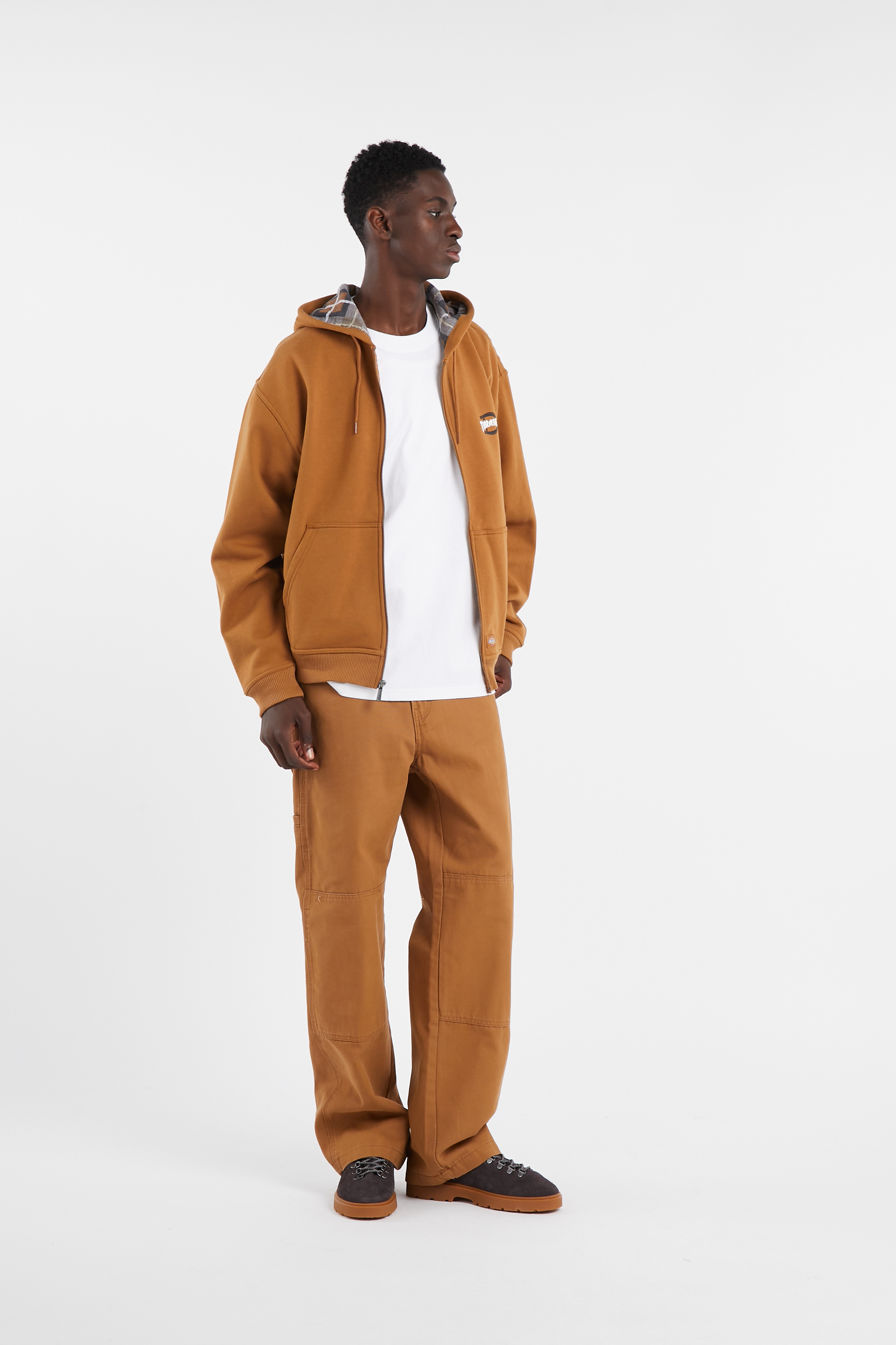 Regular-fit zip-up cotton-blend hoodie with Pony Player Brown