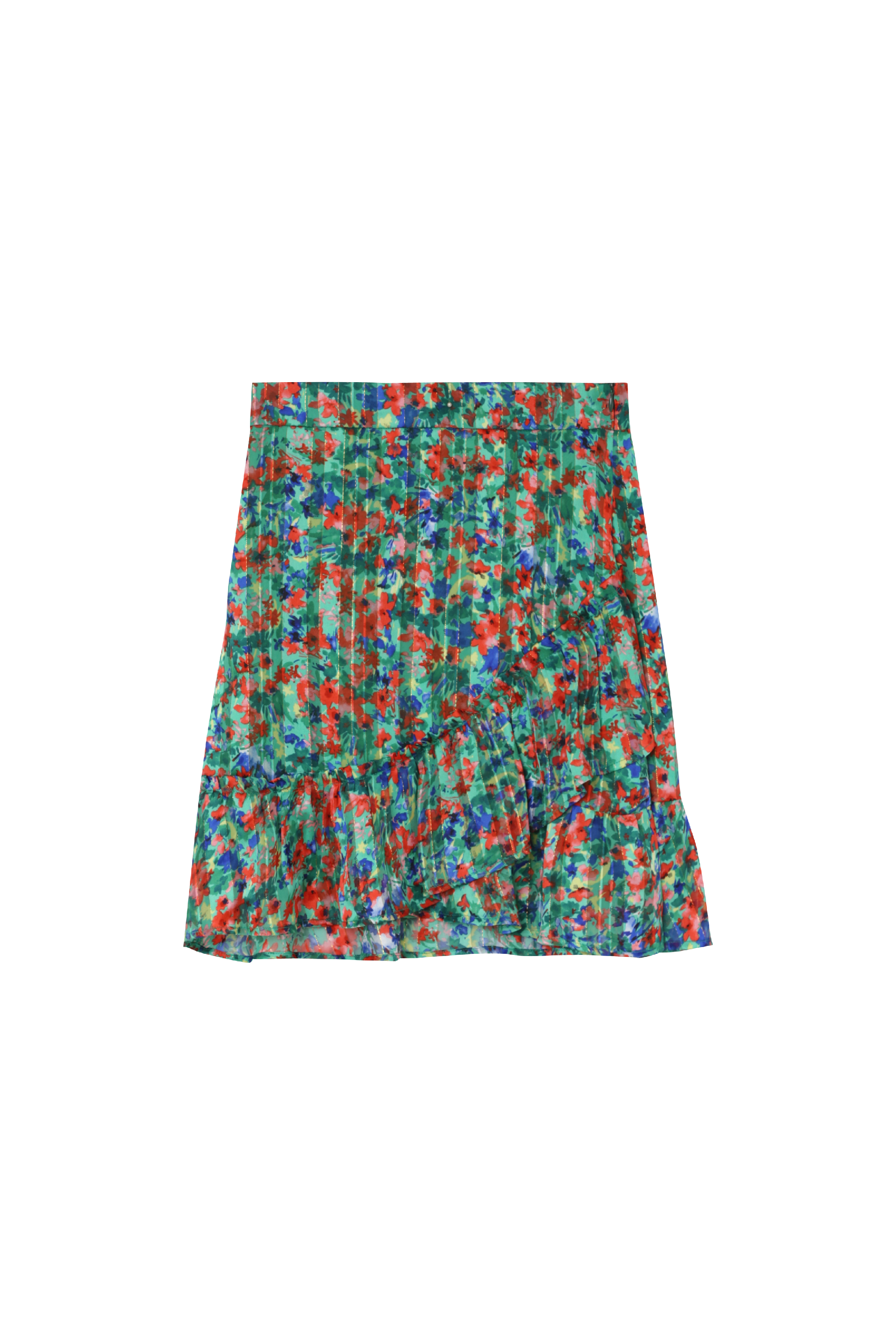 Short flounced floral print skirt Green