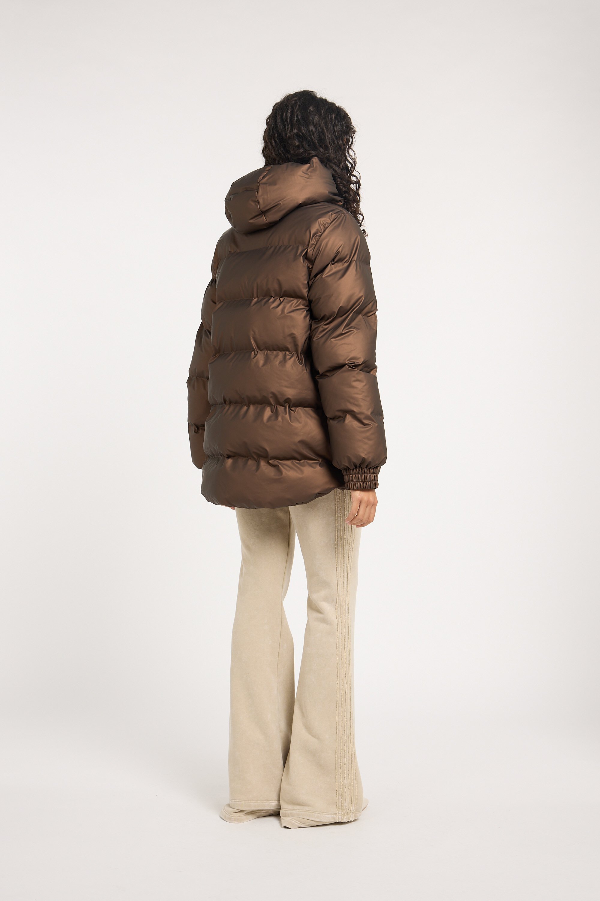 Zipped high-neck colorblock padded jacket with hood | Brown RAINS Women