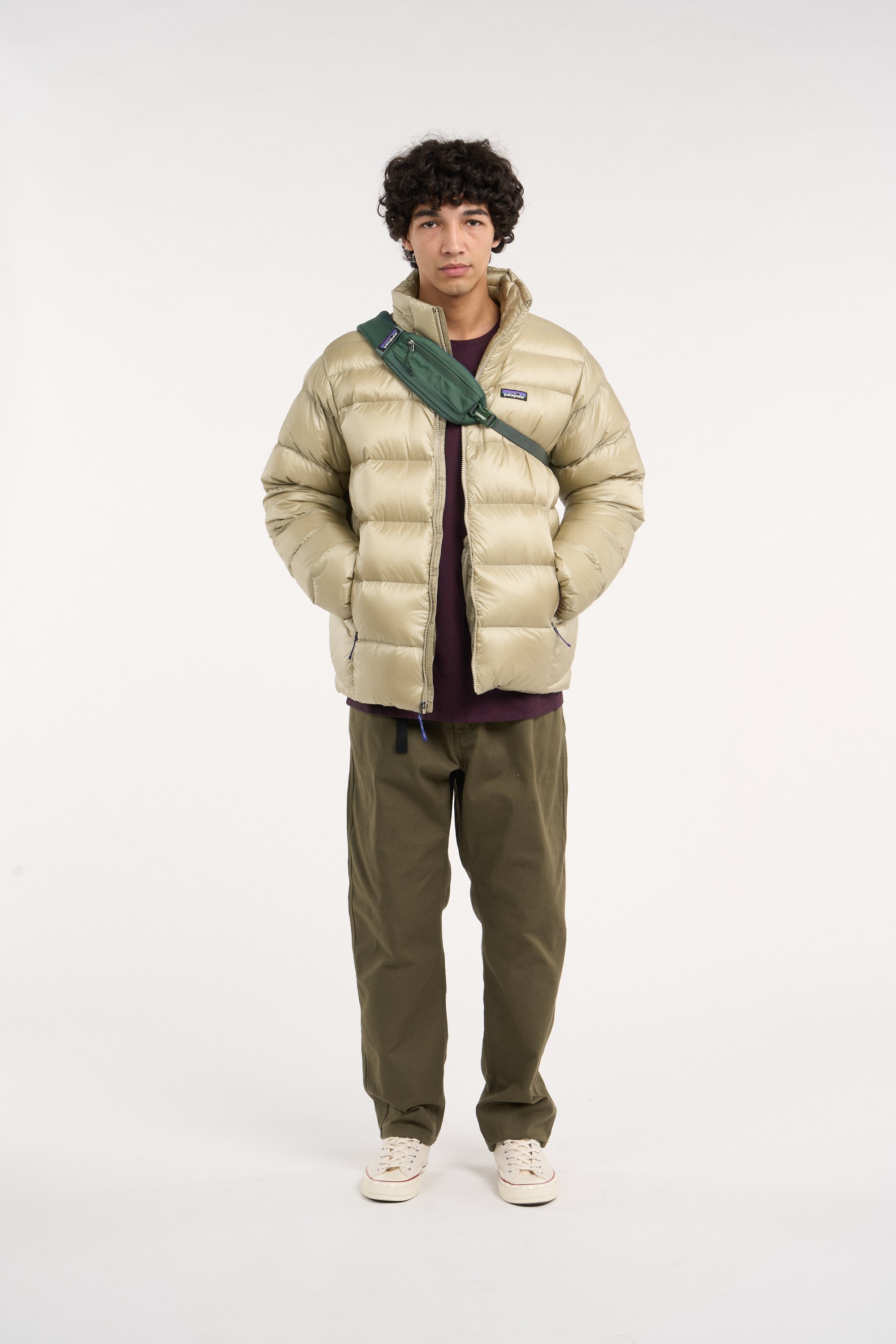 Zipped high-neck colorblock padded jacket with hood PATAGONIA Beige