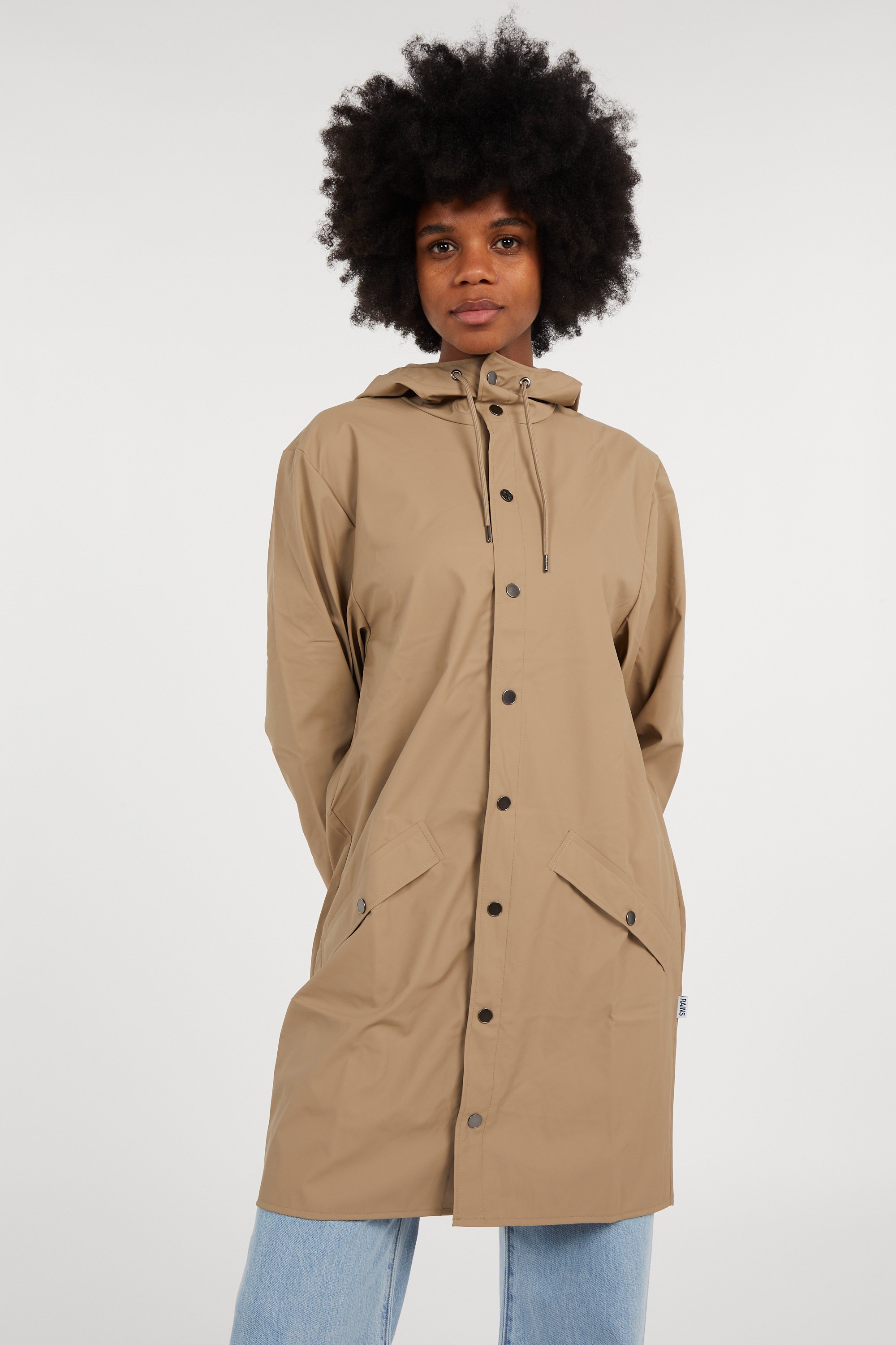 Coupe-vent imperméable long à capuche Beige