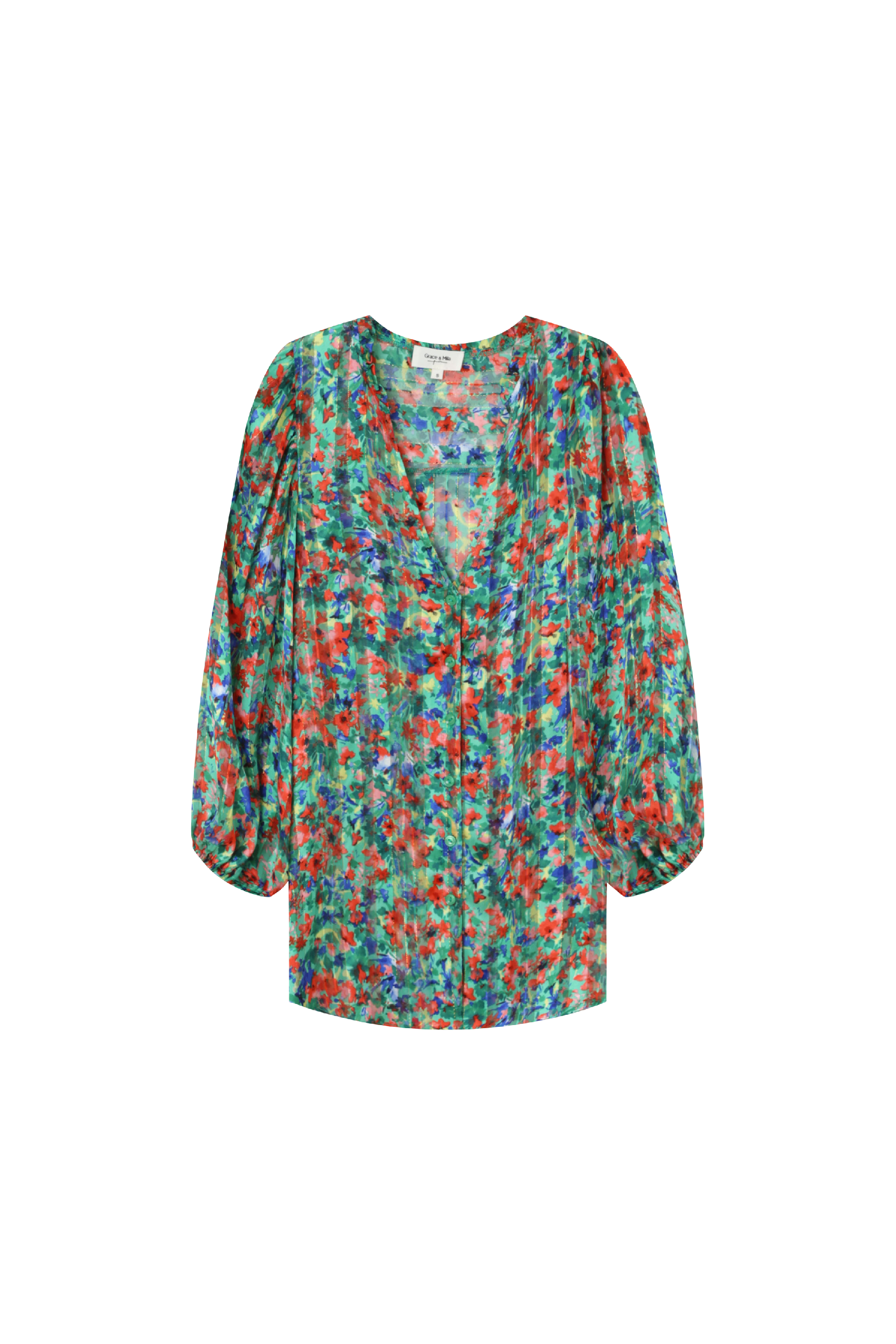 Printed V-neck shirt Green