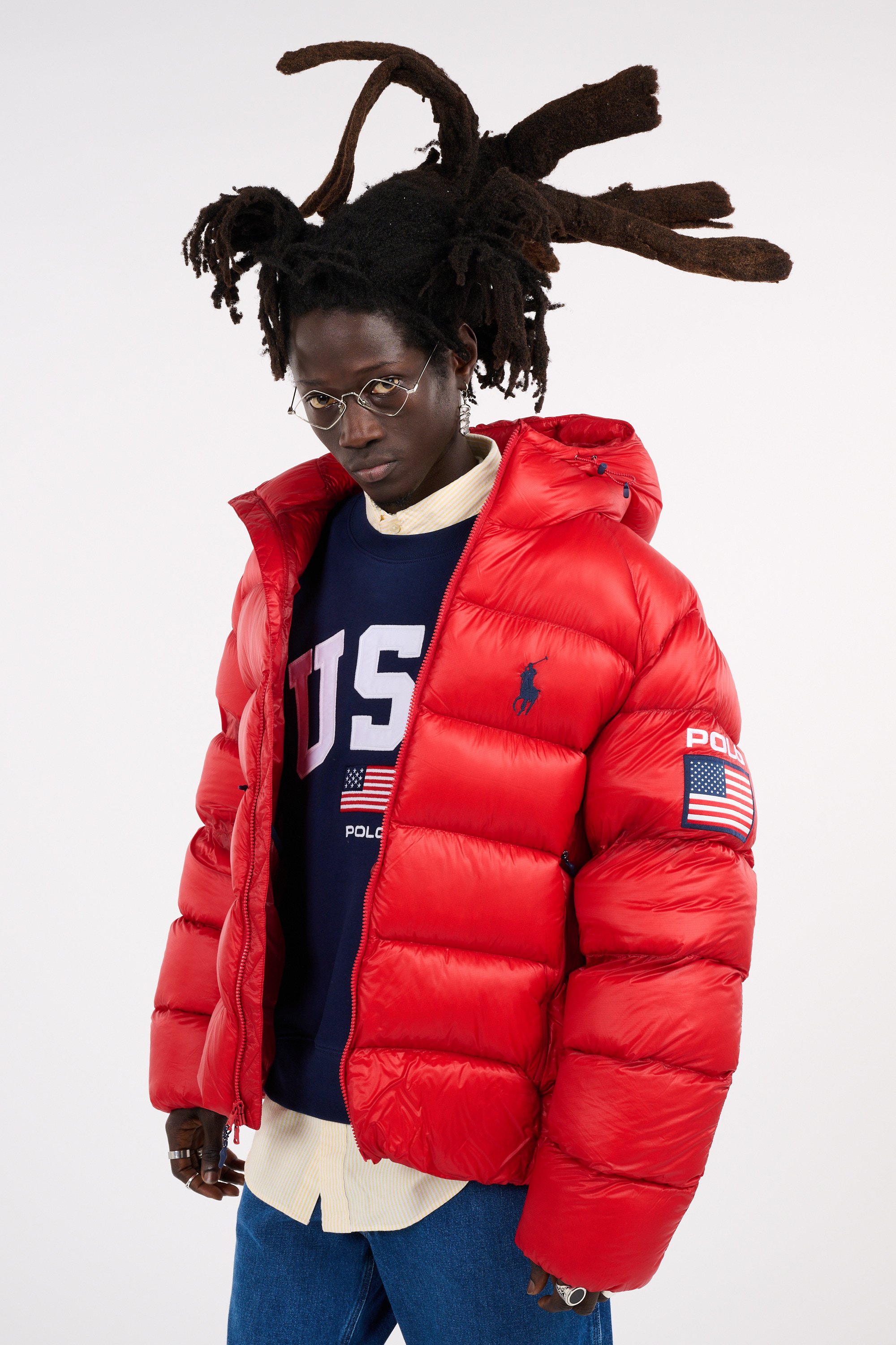 Lightweight quilted padded jacket with high neck Red